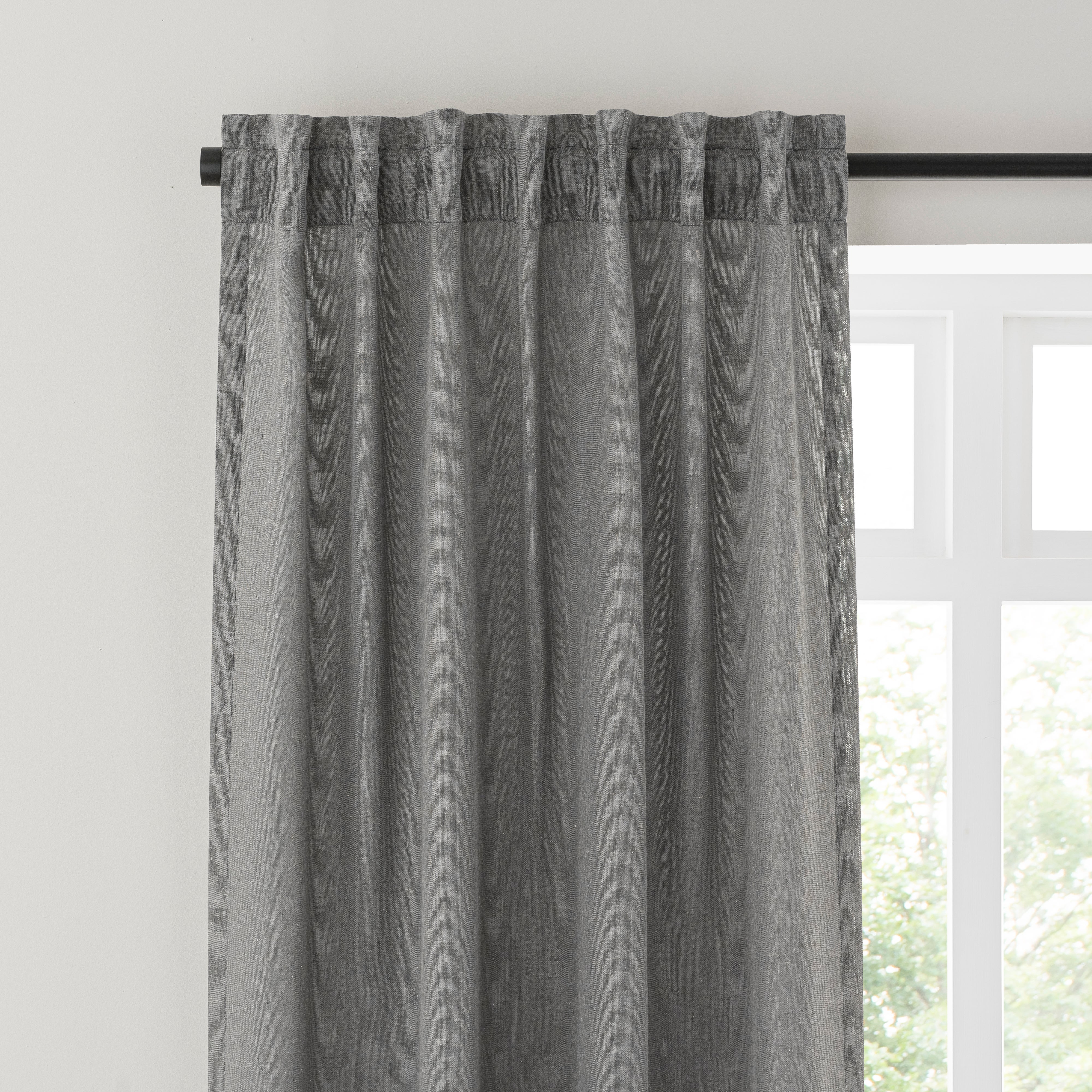 Touch of Linen Unlined Tab Top Curtains Charcoal (Grey)