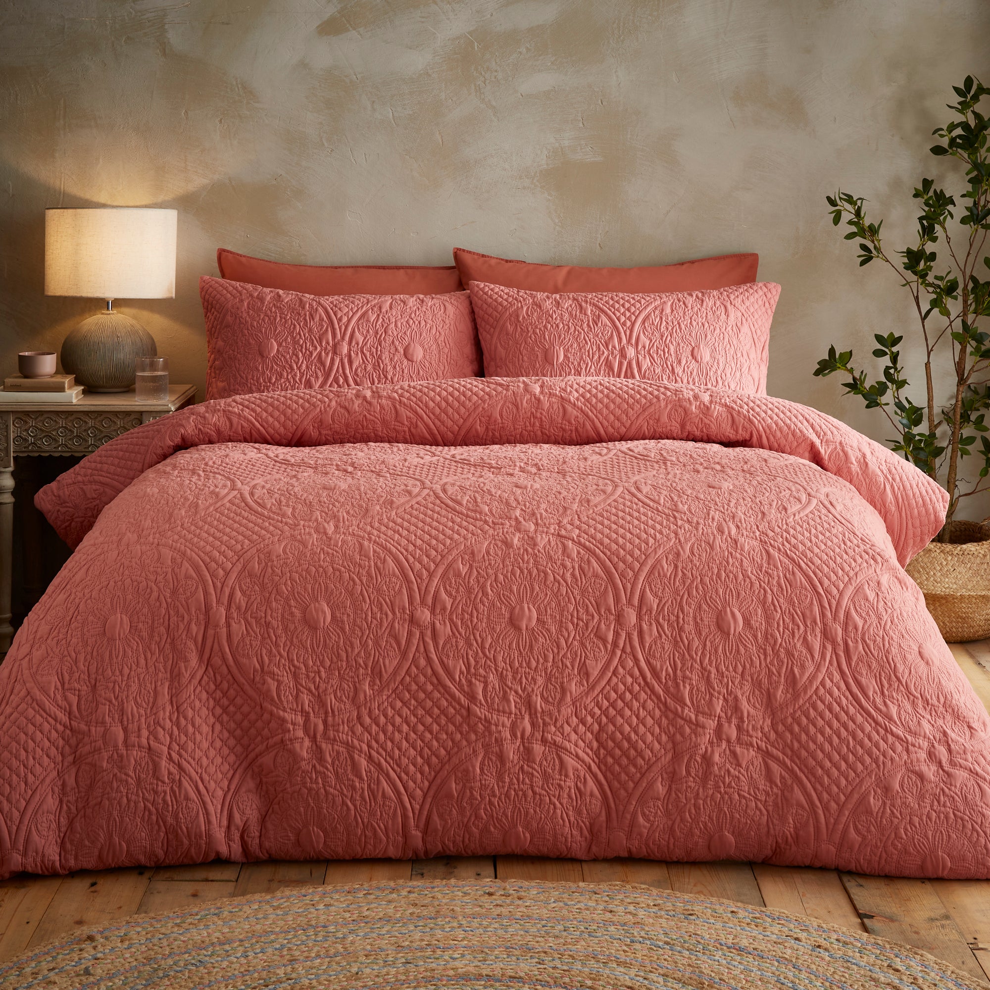 Mandalay Duvet Cover And Pillowcase Set Pink Clay