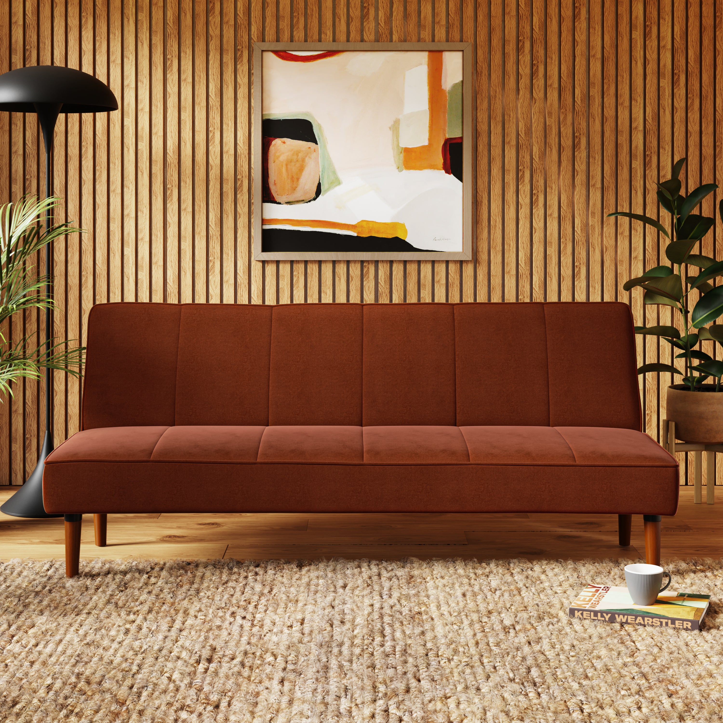 Niko Velvet Clic Clac Sofa Bed Orange Umber