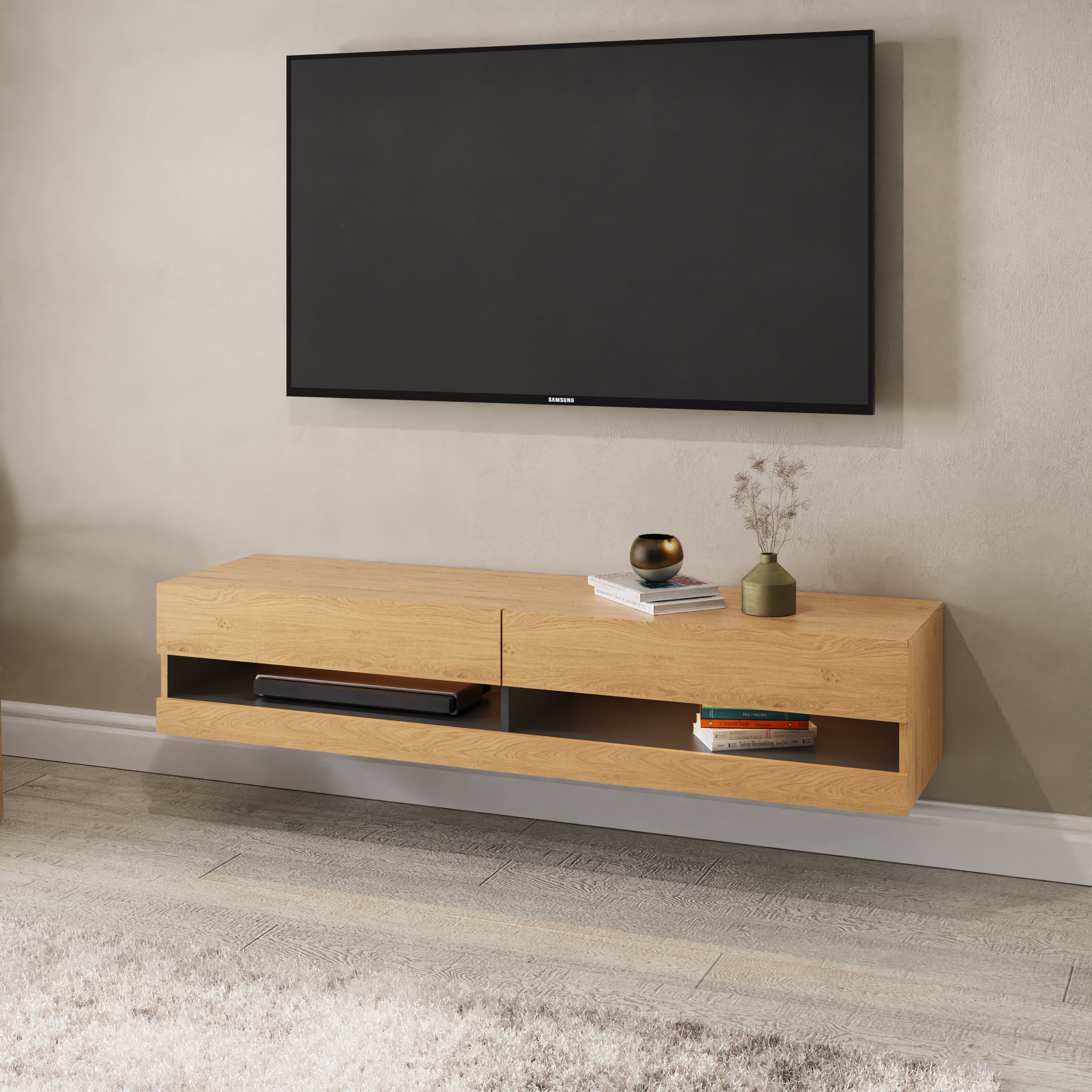 Delta 180cm Wall Tv Unit With Leds For Tvs Up To 80 Oak