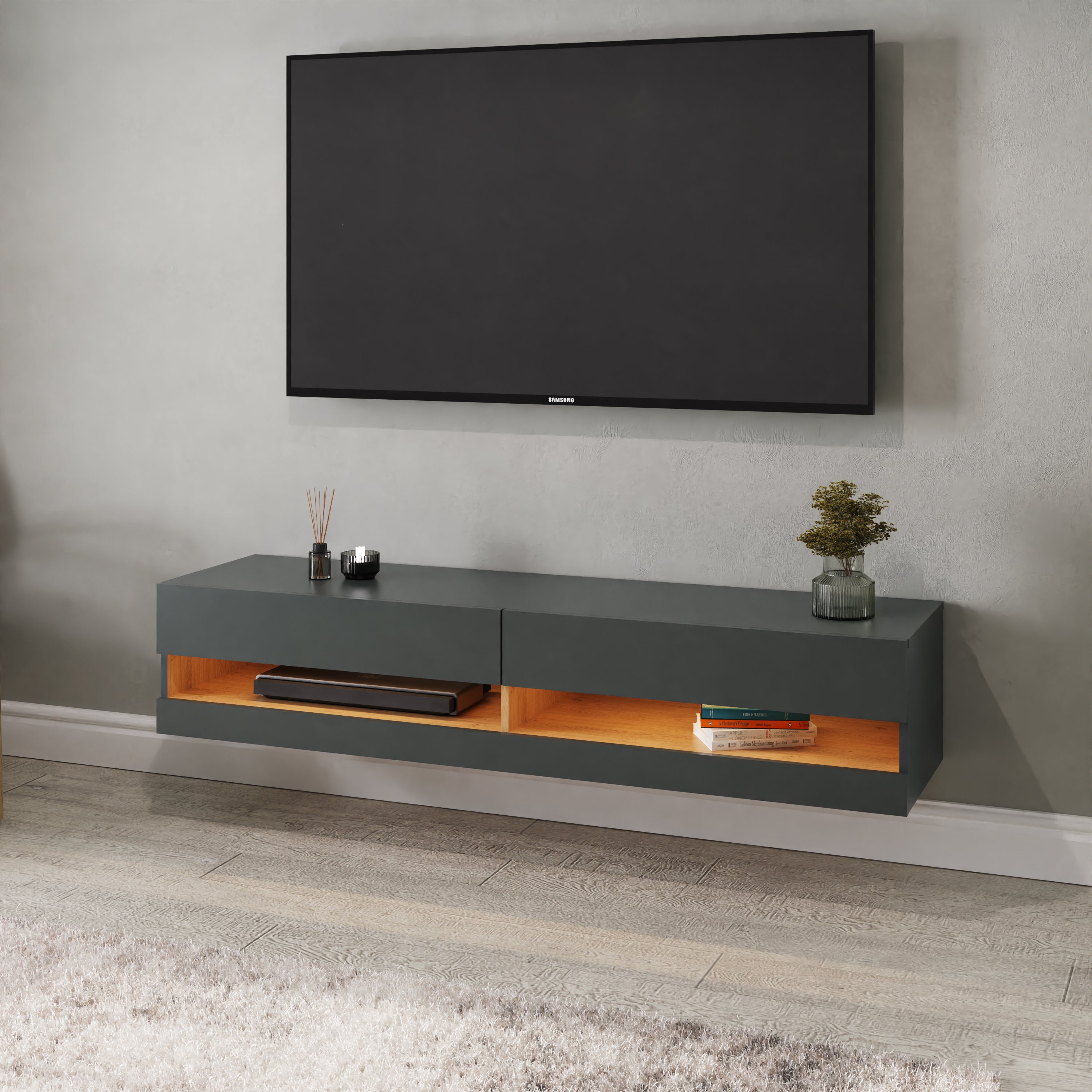 Delta 150cm Wall TV Unit with LEDs for TVs up to 65"