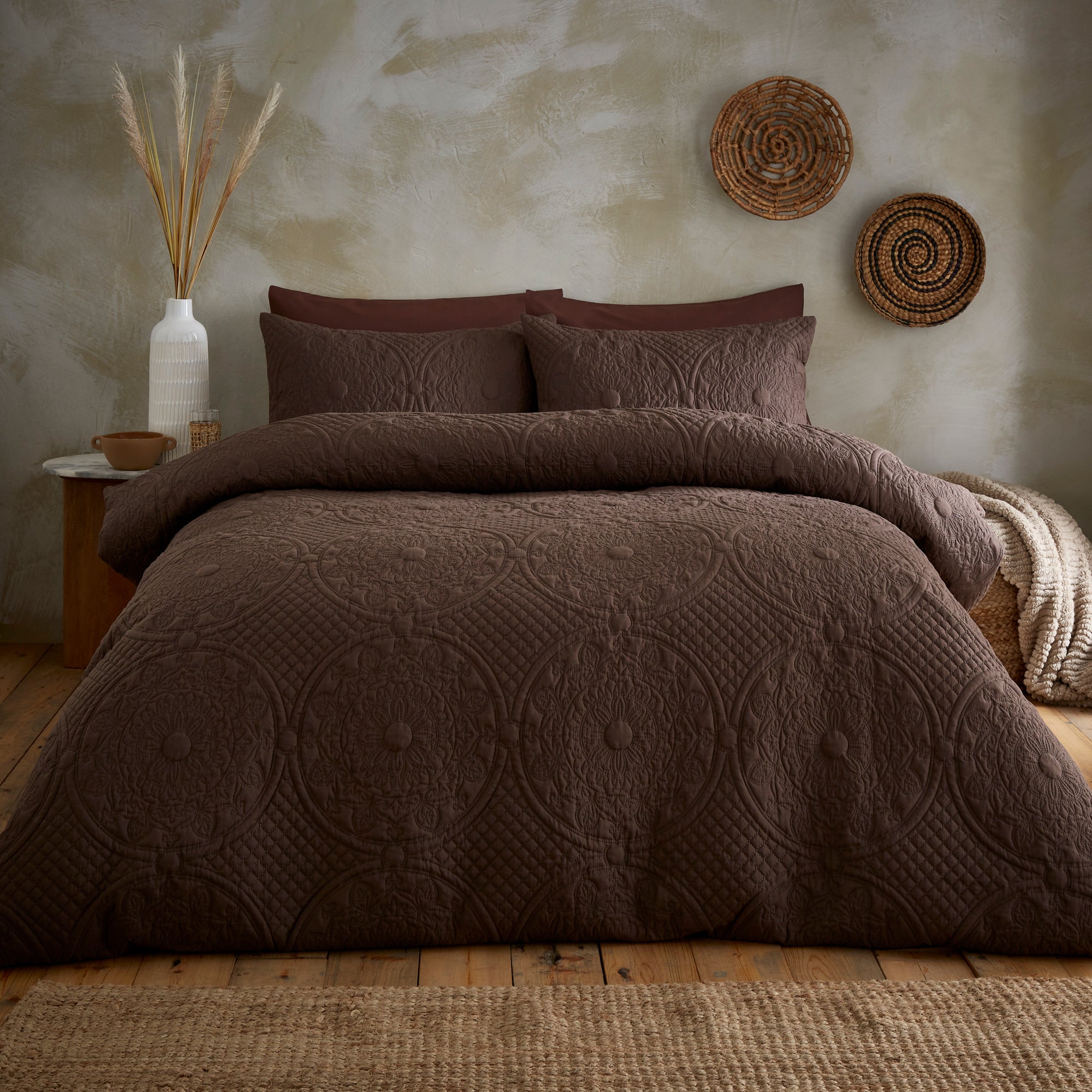 Mandalay Duvet Cover And Pillowcase Set Chocolate Brown