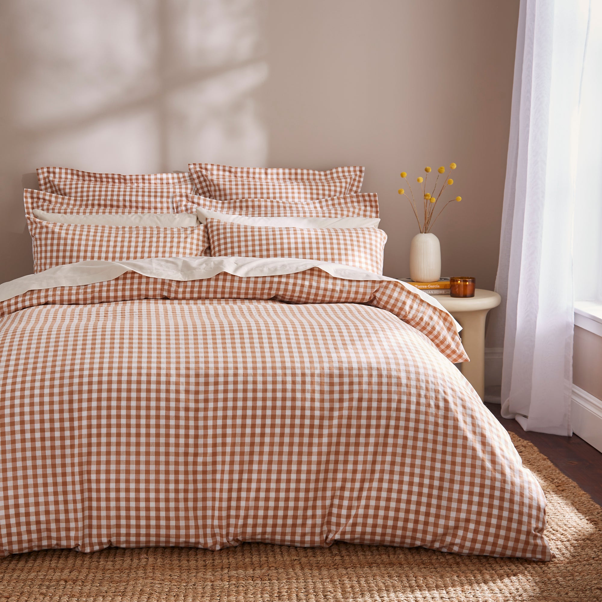 Portloe Woven Gingham Duvet Cover Pillowcase Set Natural