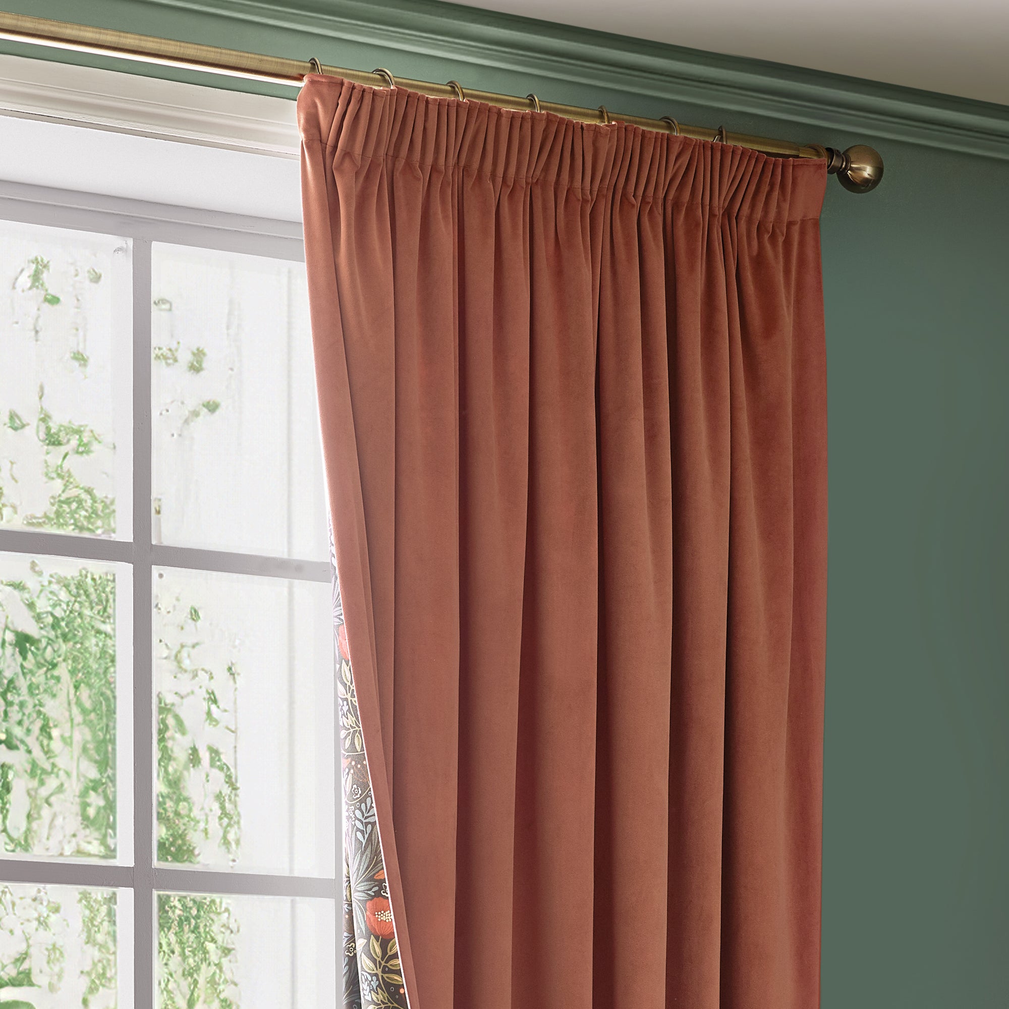 Portobella Eltham Floral Lining Pencil Pleat Curtains