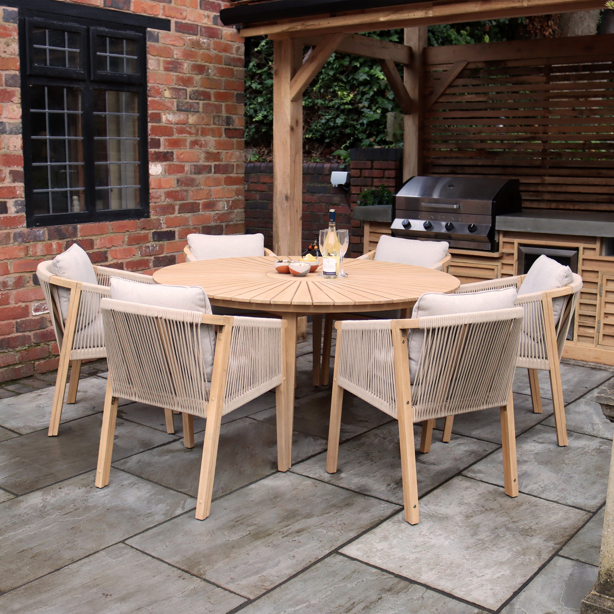 Photos - Garden Furniture Roma 6 Seater Dining Set with 6  Chairs Natural 