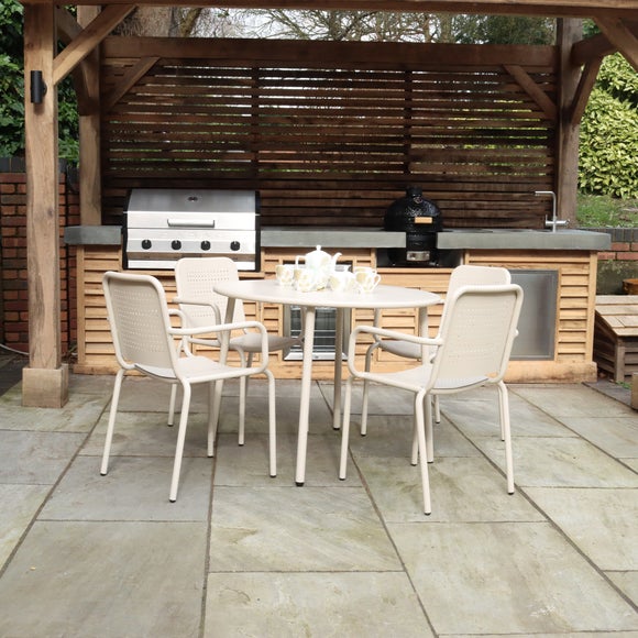 Photos - Garden Furniture Porto 4 Seater Round Dining Set with Stacking Chairs 