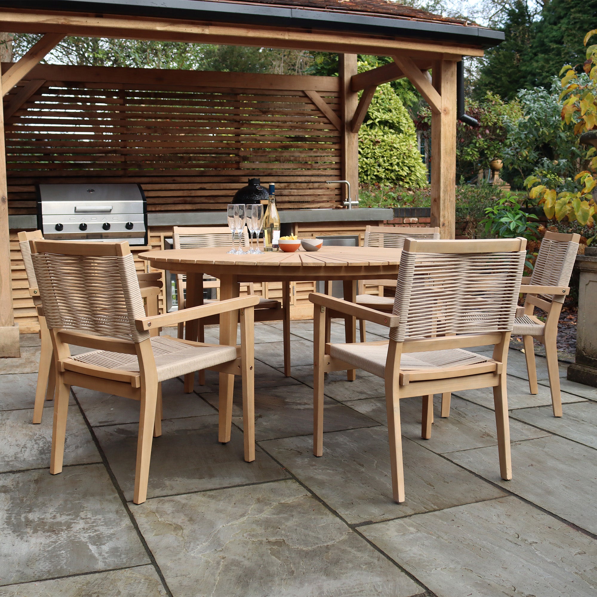 Roma 6 Seater Dining Set with 6 Stacking Rope Chairs
