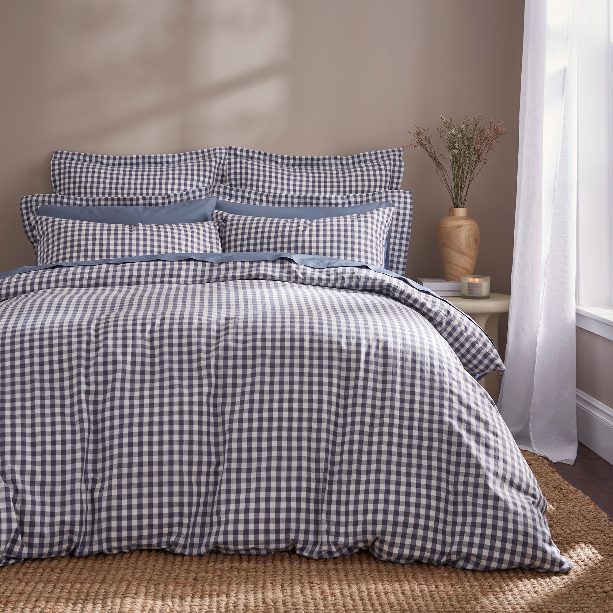 Portloe Woven Gingham Duvet Cover Pillowcase Set Folkstone Blue