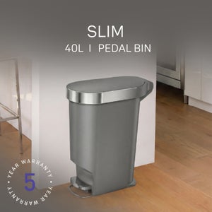 Simplehuman 40l Plastic Slim Pedal Bin With Liner Rim