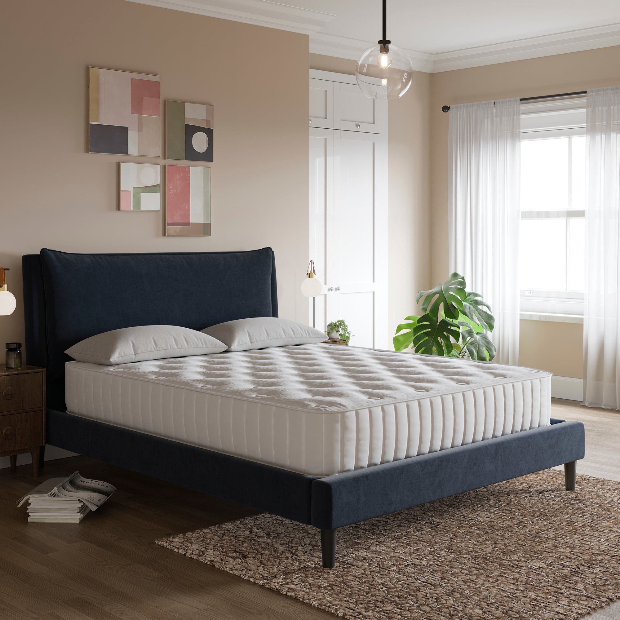 Skylar Velvet Pillow Back Bed Frame Navy