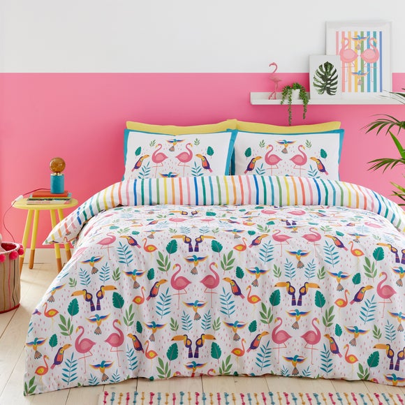 Fusion Tropical Flamingo Reversible Duvet Cover And Pillowcase Set