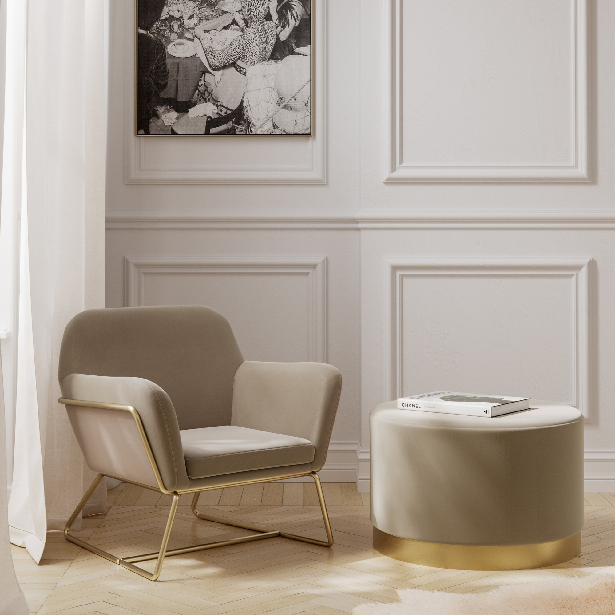 Charles Velvet Armchair Beige