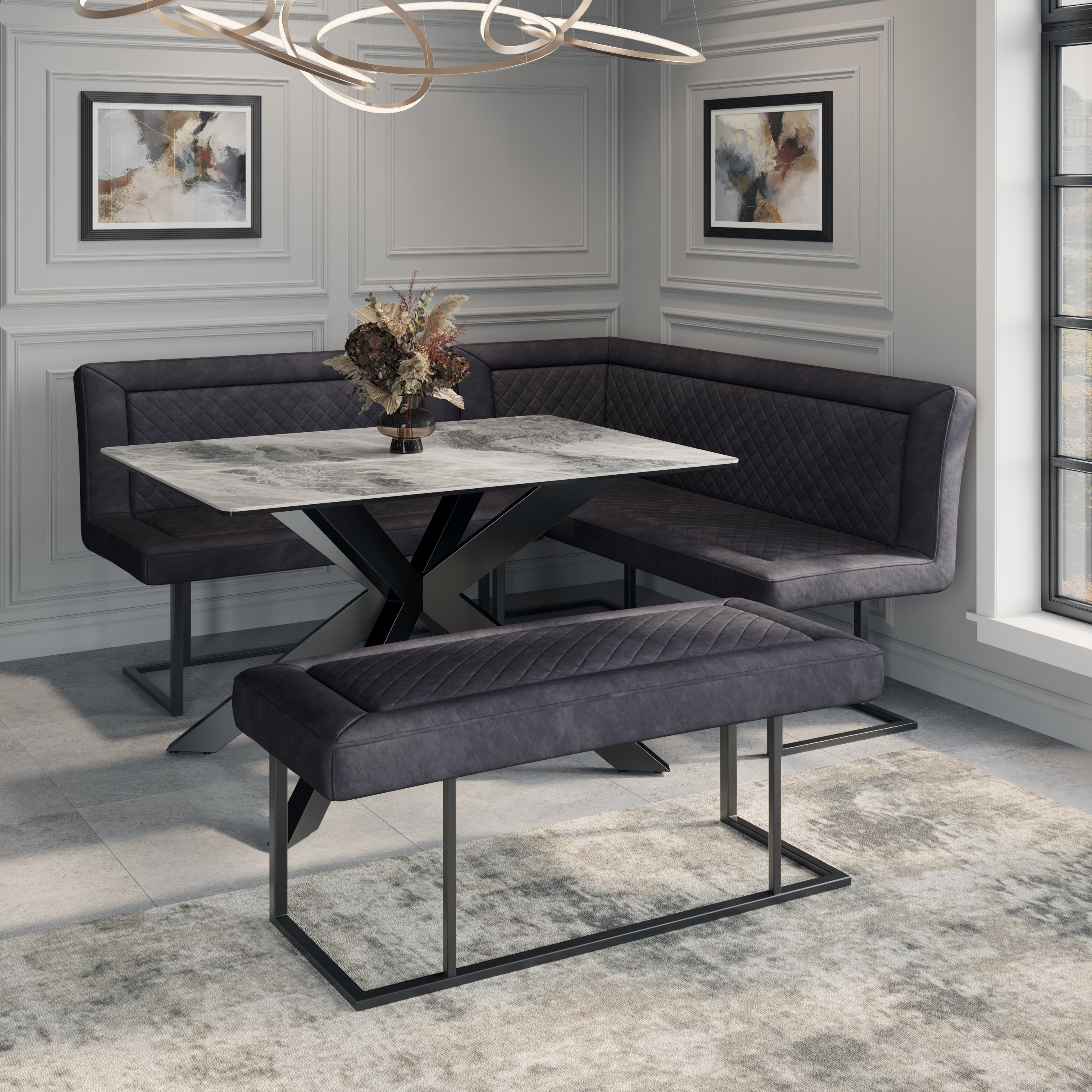 Indus Valley Apollo Dining Table Corner Bench Set Grey