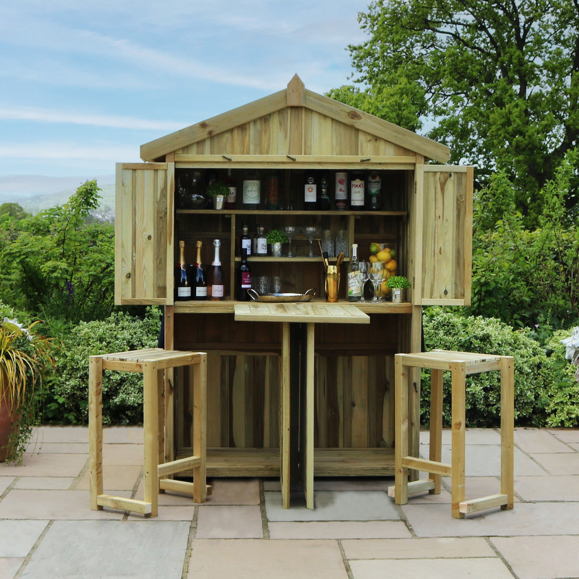 Garden Bar and 2 Stool Set Natural