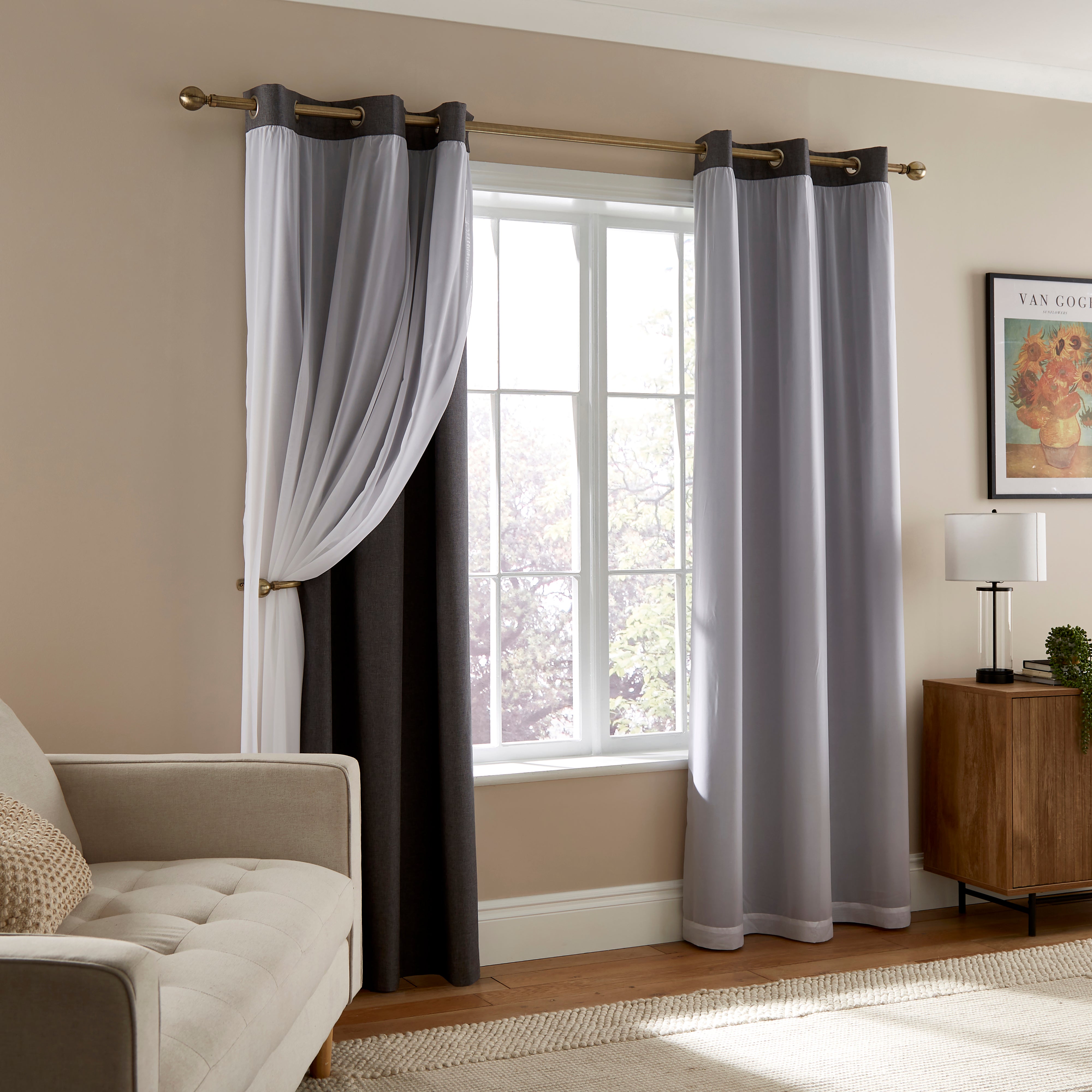 Double Layer Eyelet Curtain Charcoal