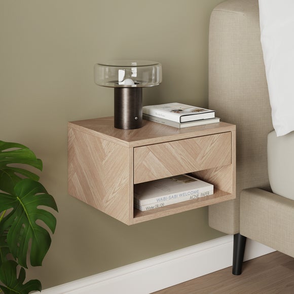 Casper 1 Drawer Floating Bedside Table Mid Oak Effect