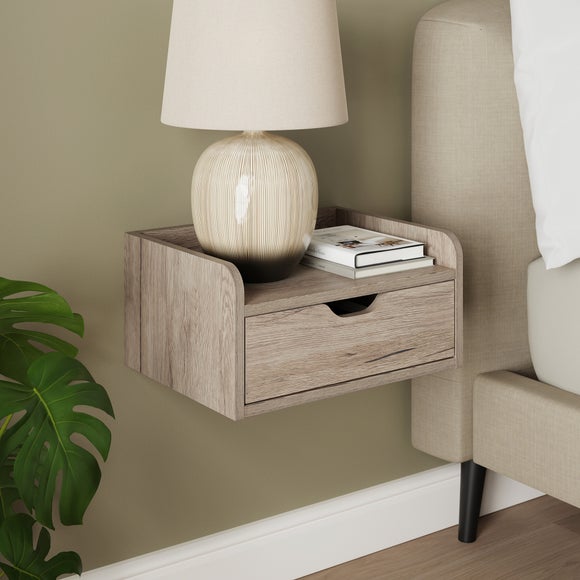 Cilla 1 Drawer Floating Bedside Table Grey Oak Effect