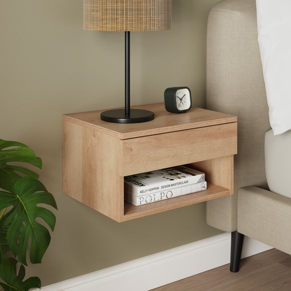 Henny 1 Drawer Floating Bedside Table Light Oak Effect