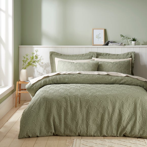 Astra Textured Sage Duvet Cover And Pillowcase Set