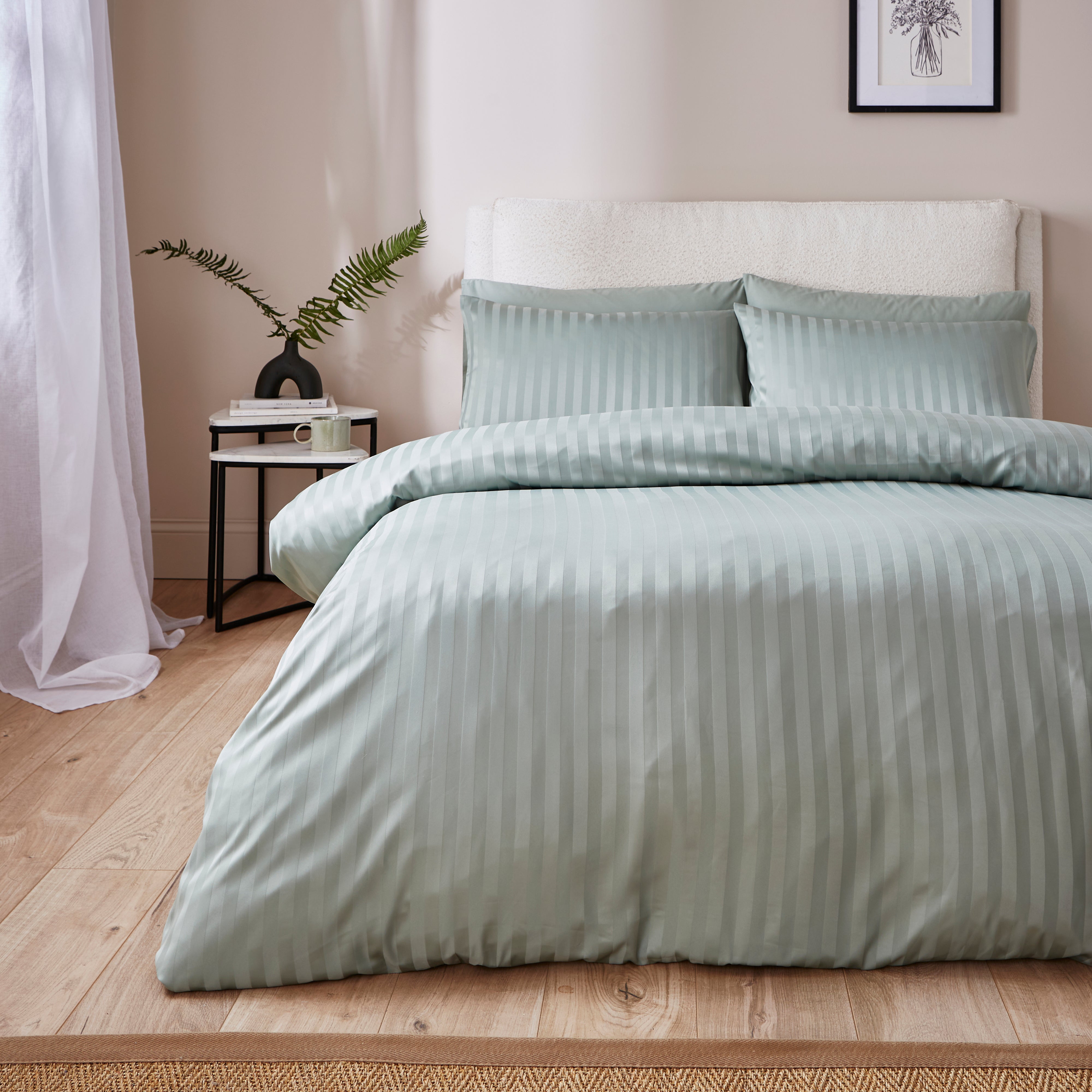 Super Soft Microfibre Stripe Duvet Cover And Pillowcase Set Sage Green