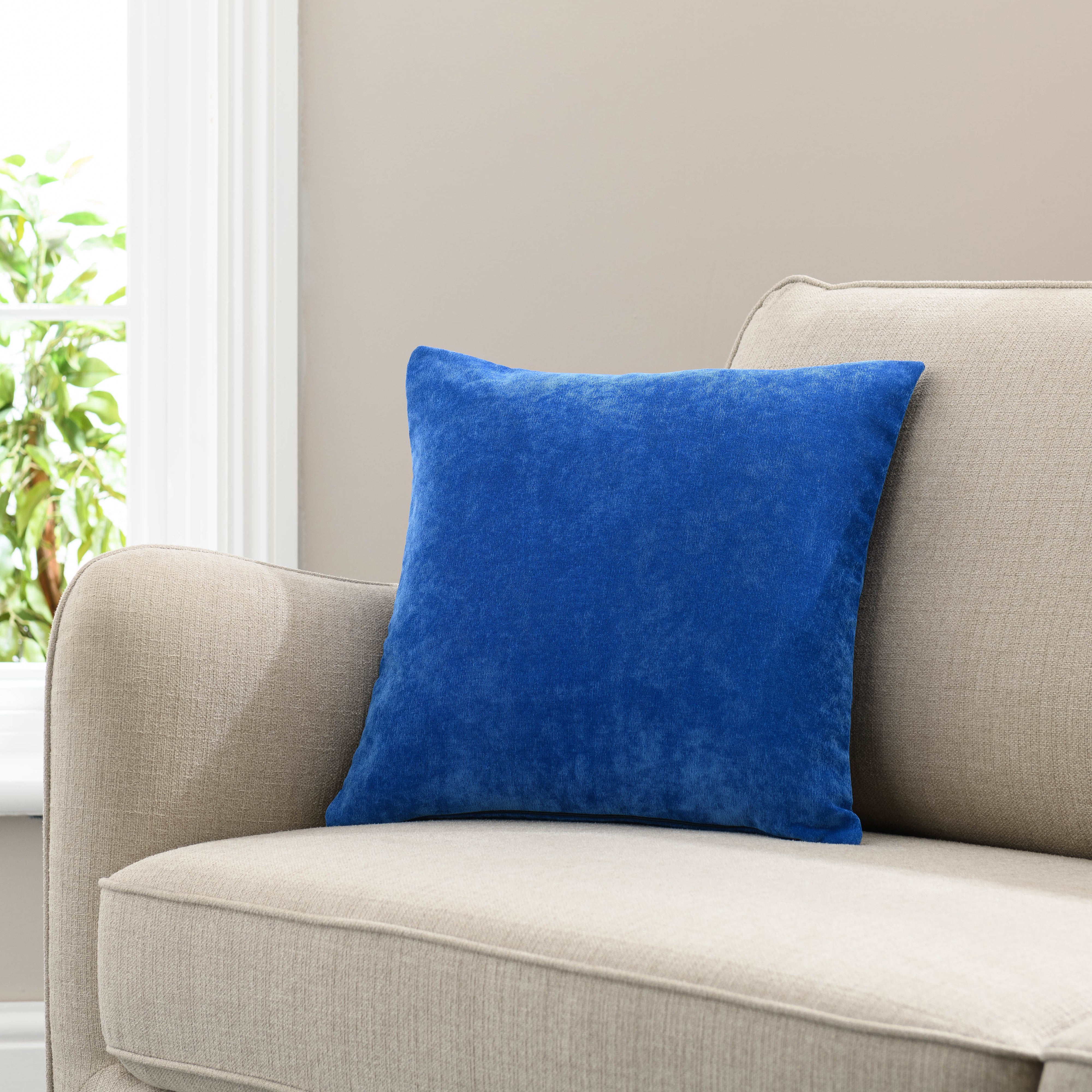 Velour Feather Cushion Cobalt Blue