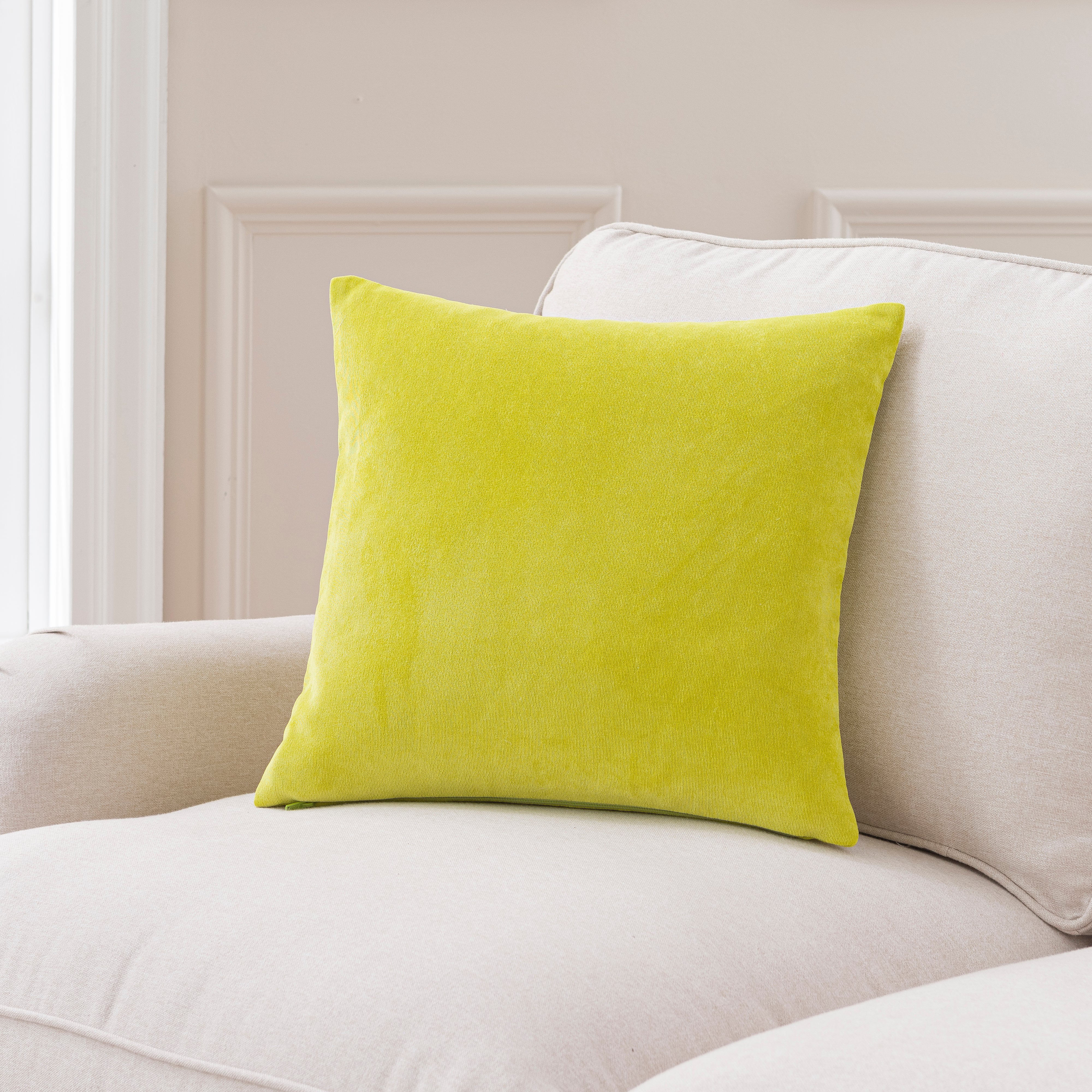 Velour Feather Cushion Lime Green