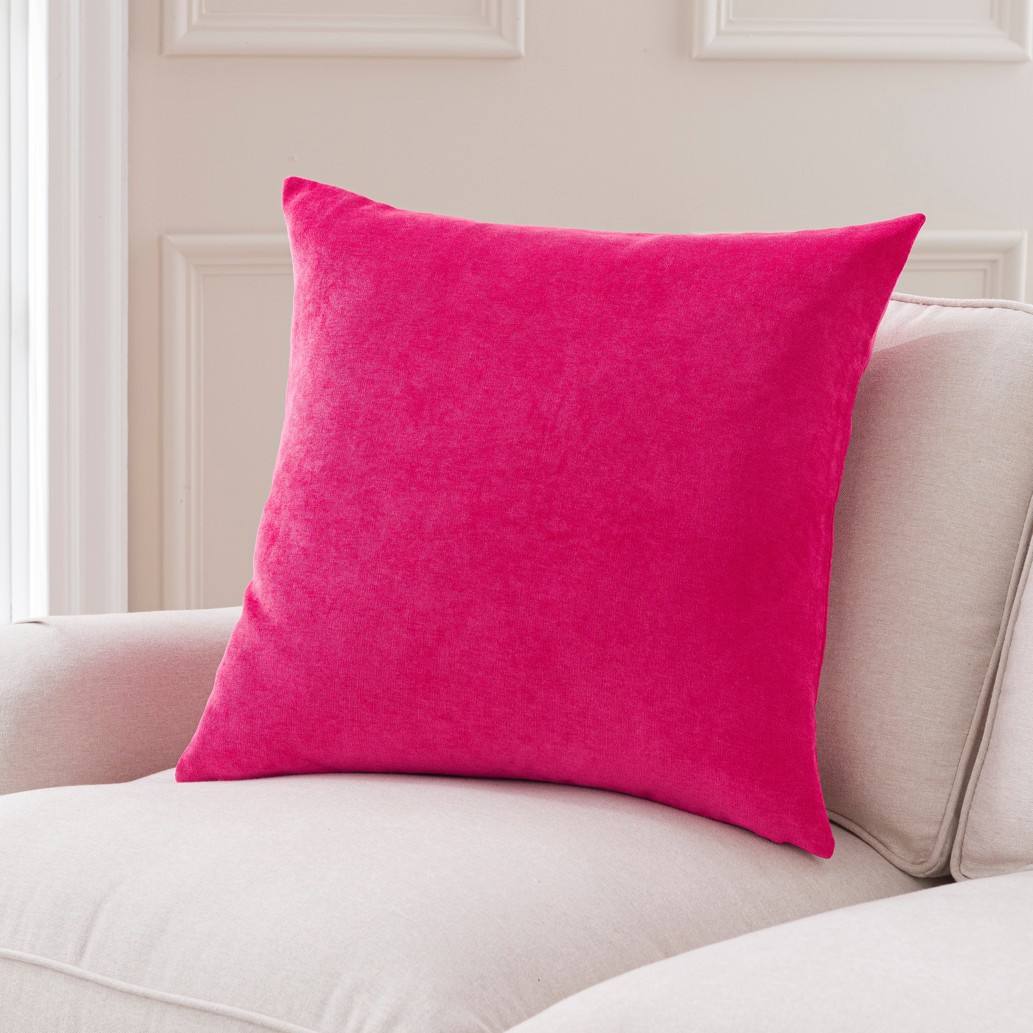 Velour Feather Cushion Magenta