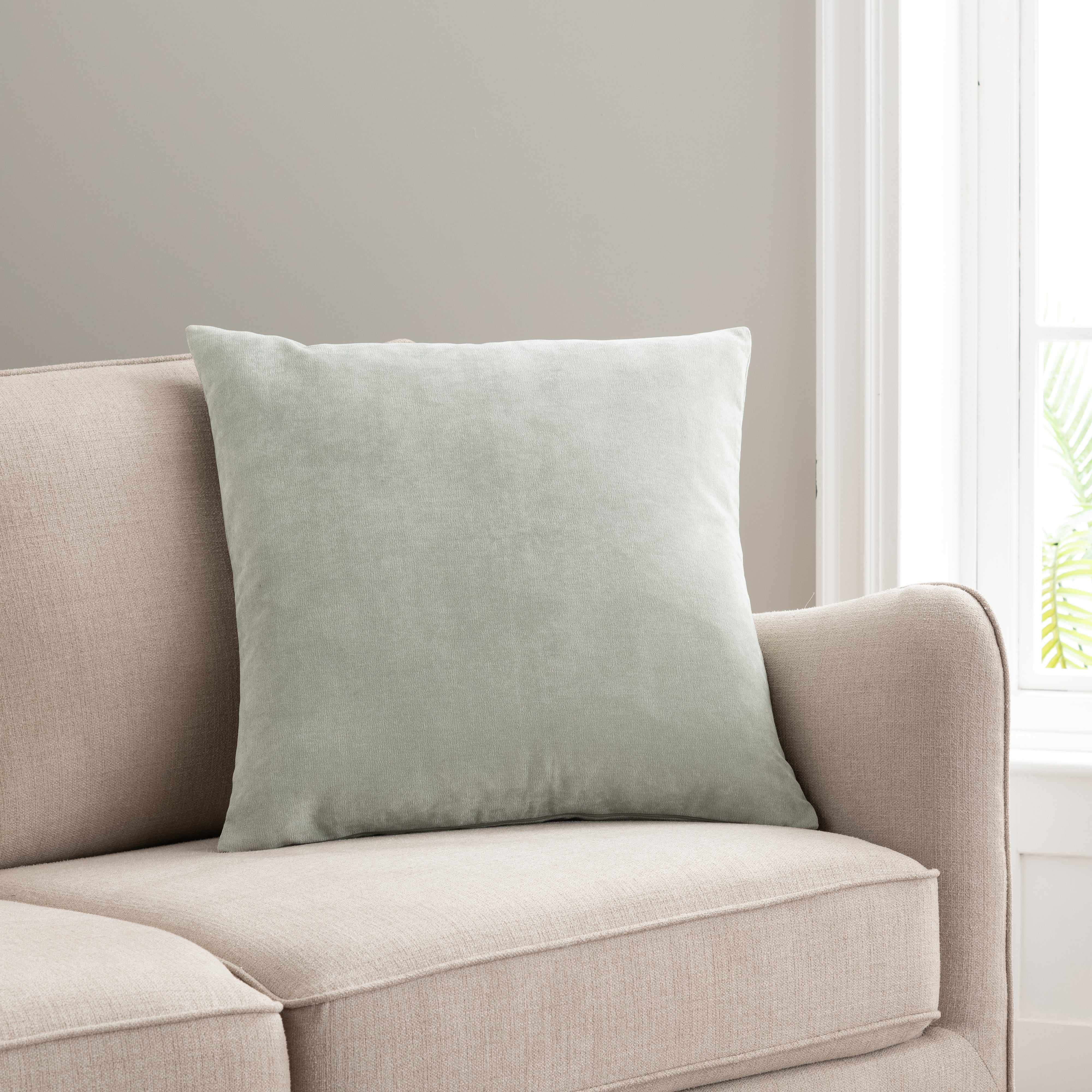 Velour Feather Cushion Sage Green