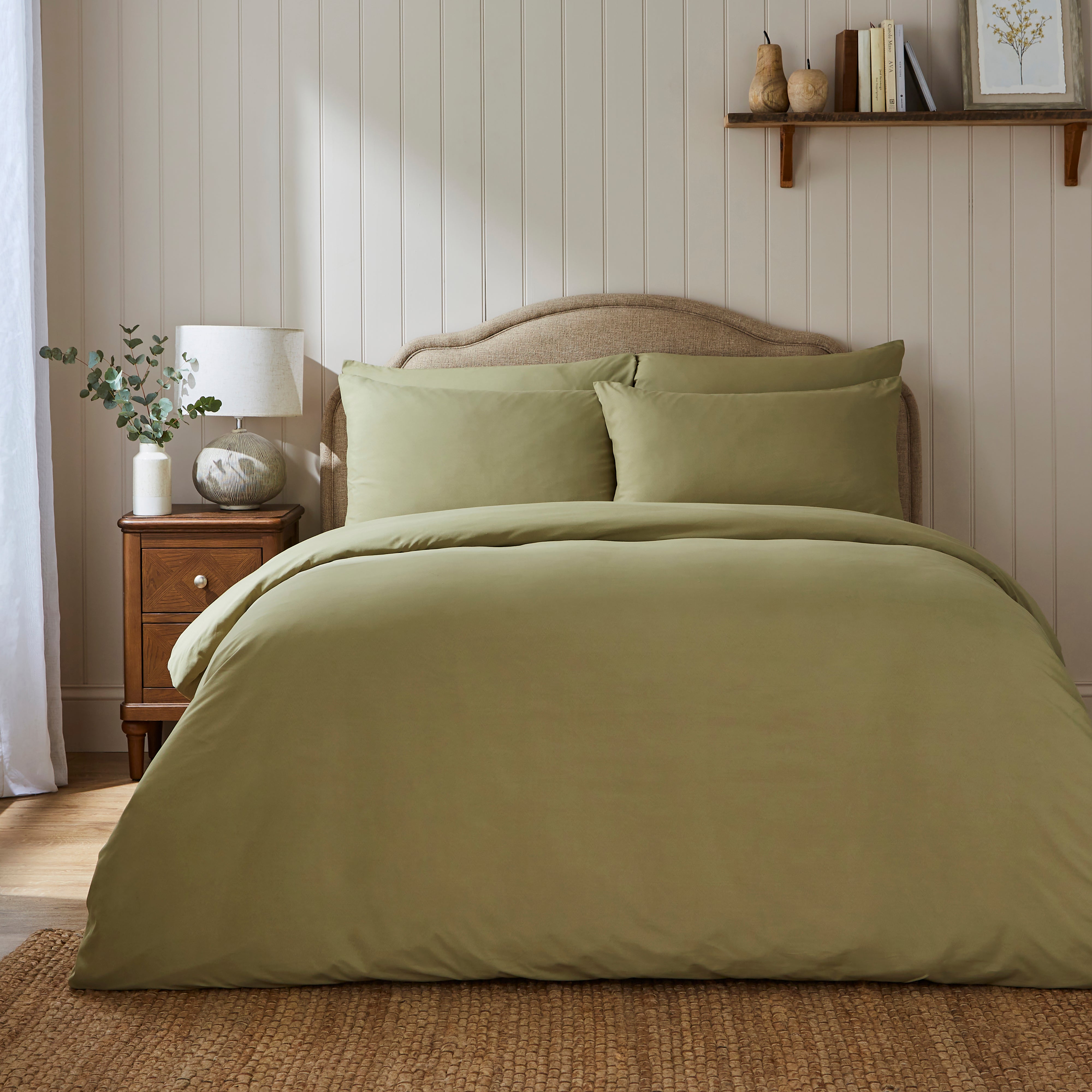 Super Soft Microfibre Plain Duvet Cover And Pillowcase Set Soft Olive