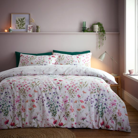 Watercoloured Floral Brushed Cotton Duvet Cover And Pillowcase Set