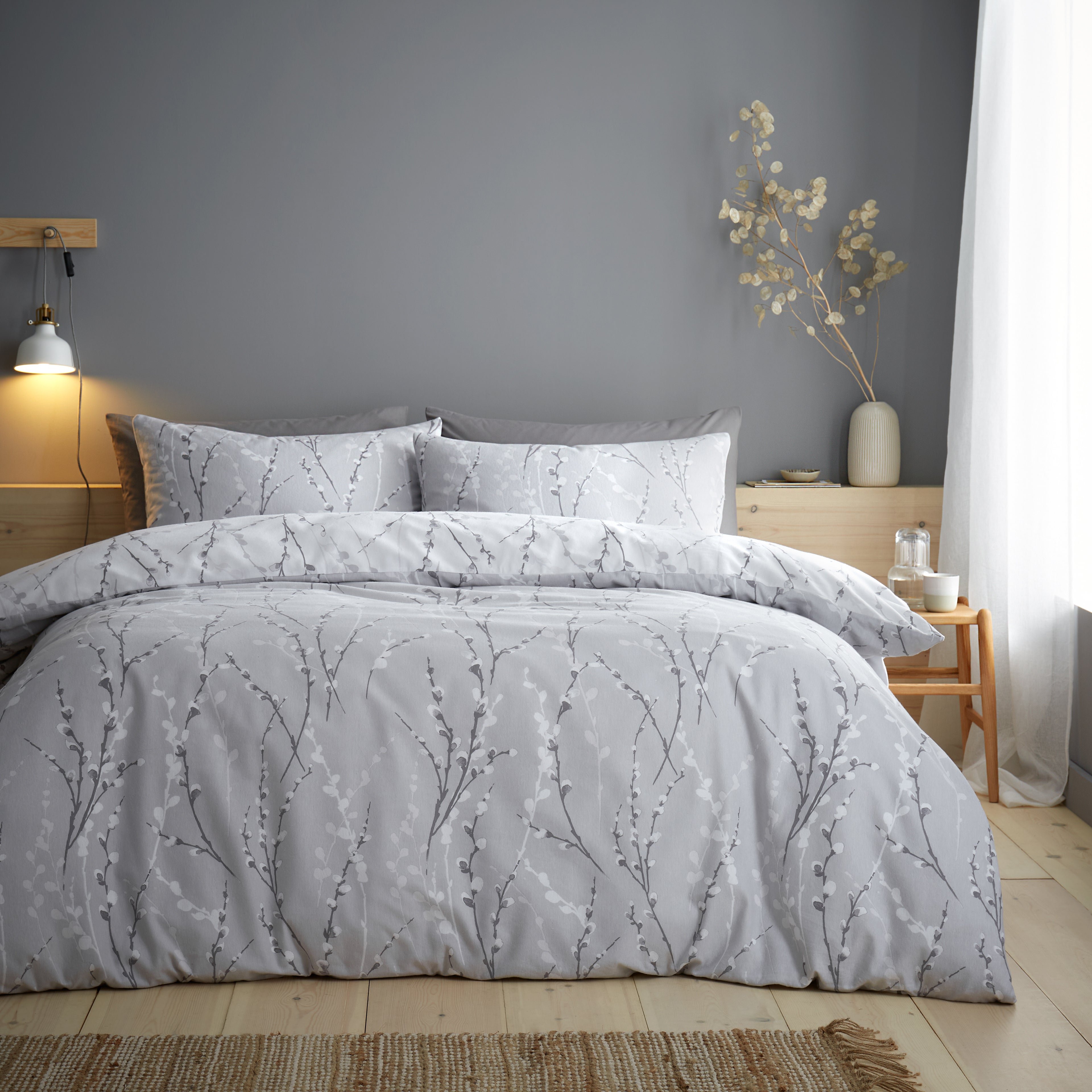 Belle Brushed Cotton Duvet Cover And Pillowcase Set Grey