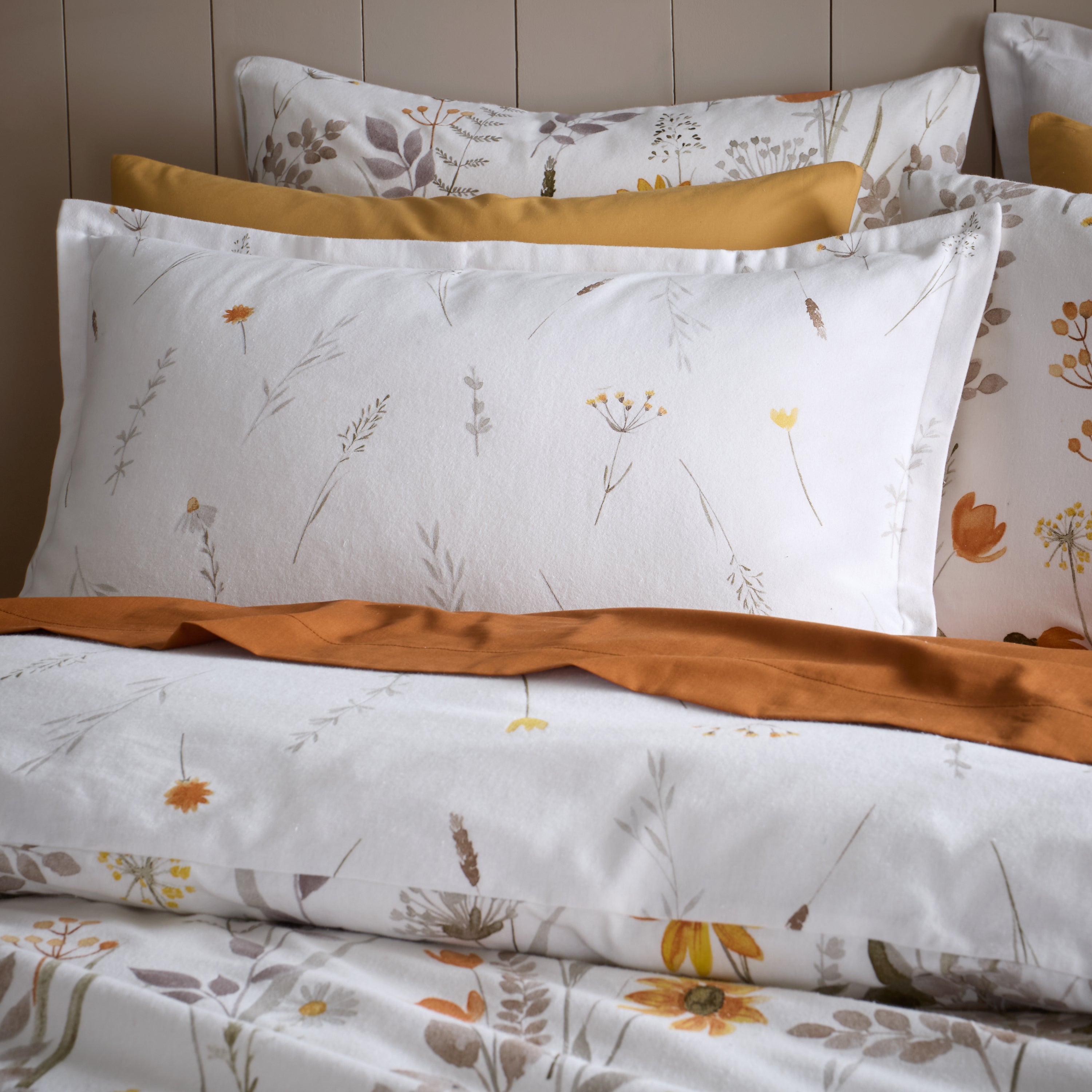 Autumn Meadow 100 Brushed Cotton Oxford Pillowcase Orange