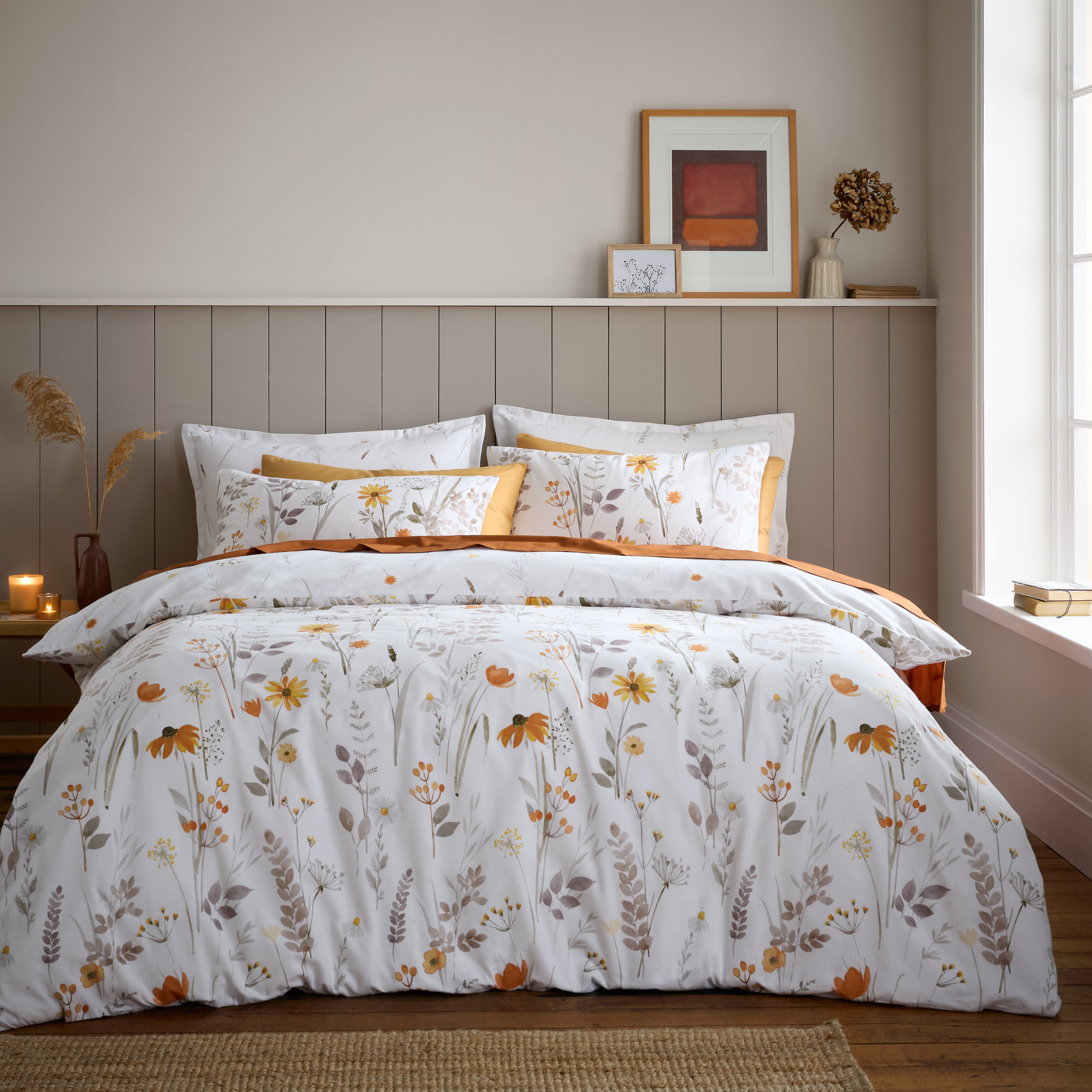 Autumn Meadow Brushed Cotton Duvet Cover And Pillowcase Set Orange