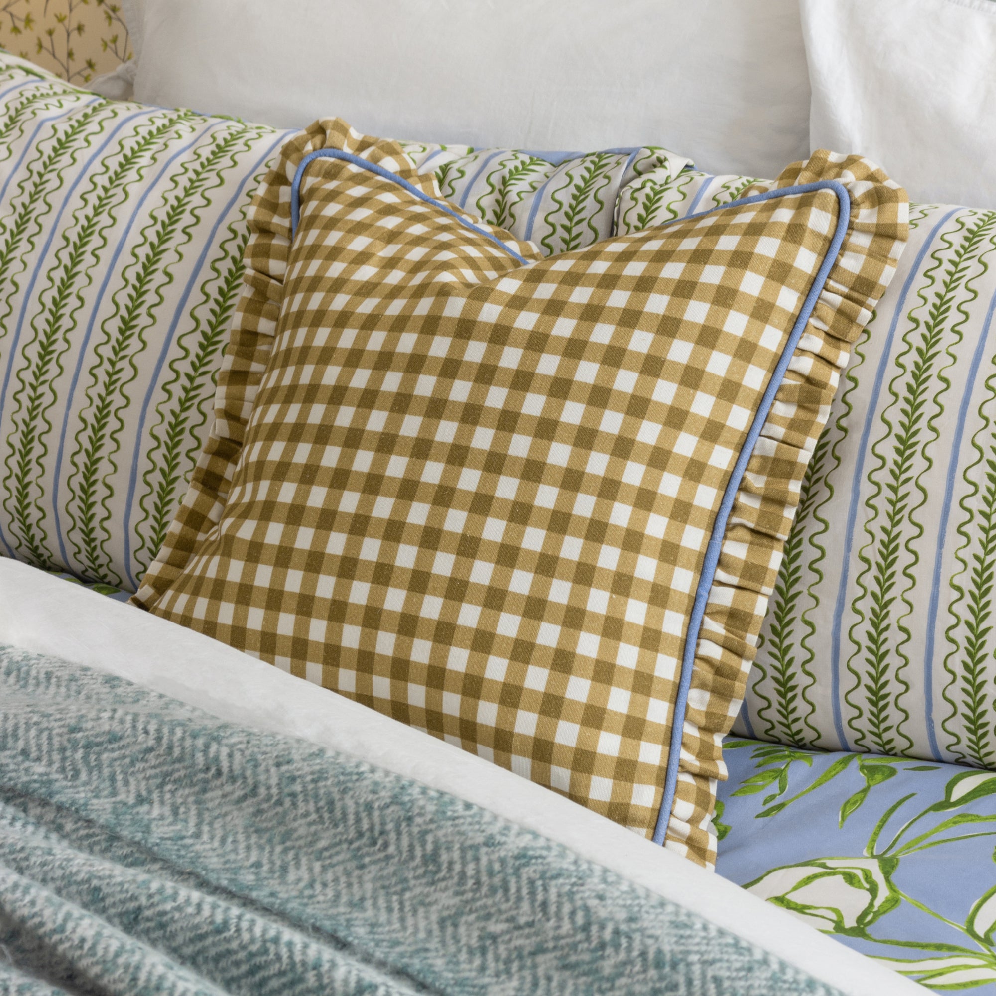 Furn Maude Gingham Cotton Square Cushion Gold