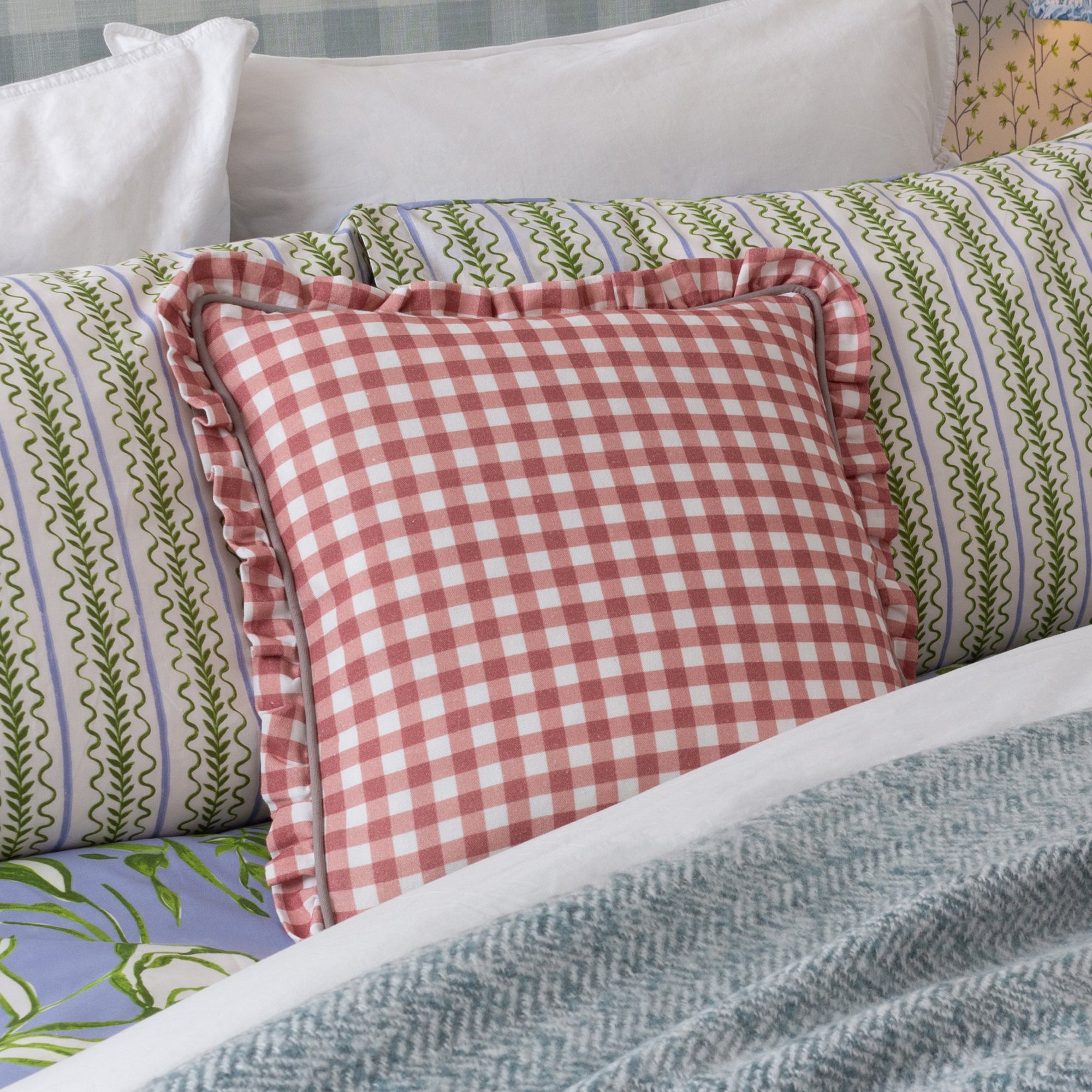 Furn Maude Gingham Cotton Square Cushion Rose