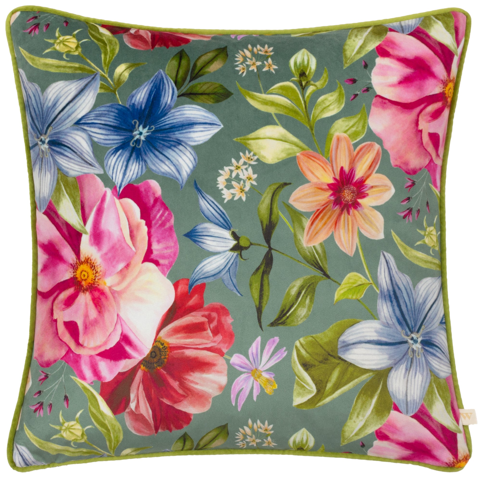 Wylder Nectar Garden Petunia Square Cushion Teal Blue