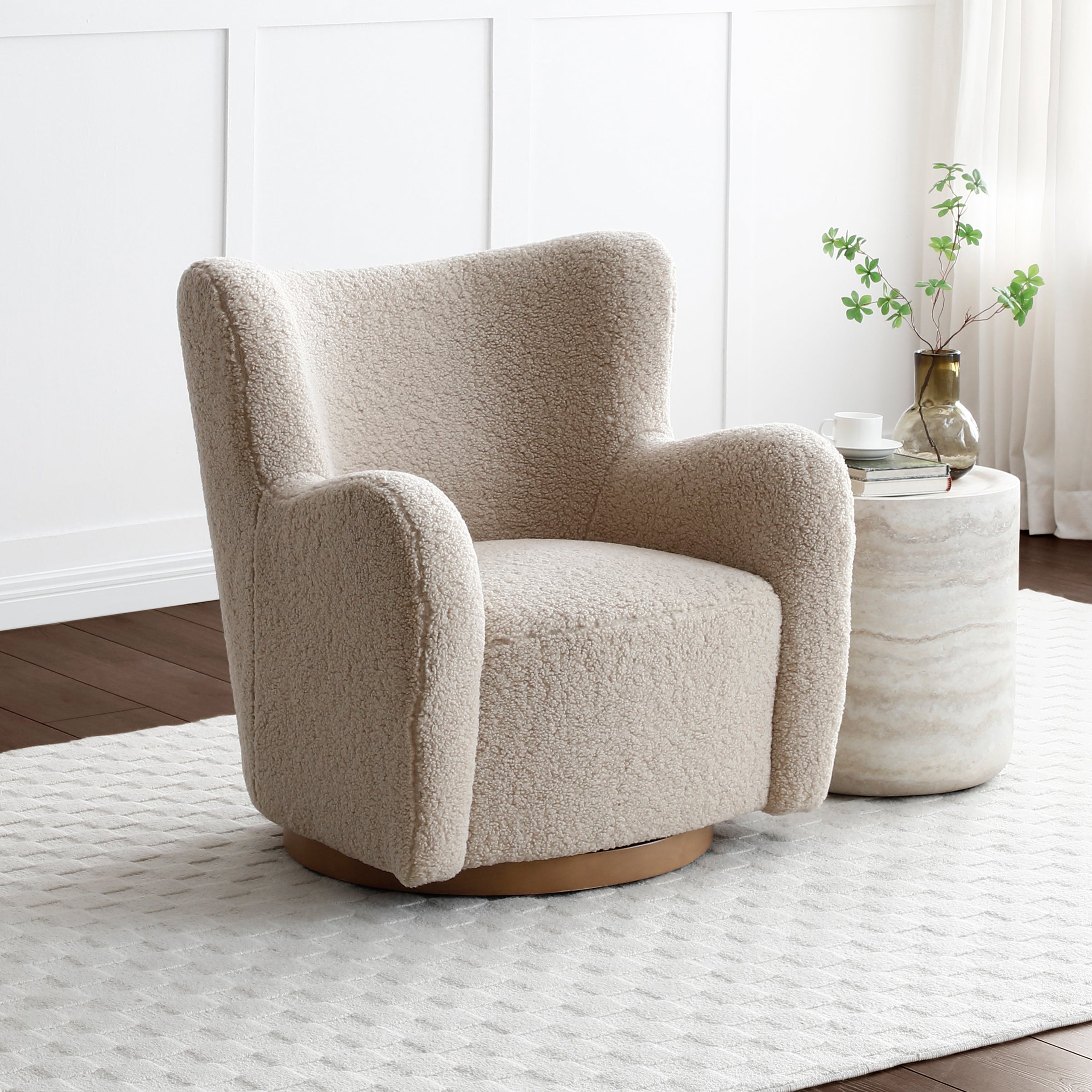 Theo Natural Borg Swivel Armchair Natural