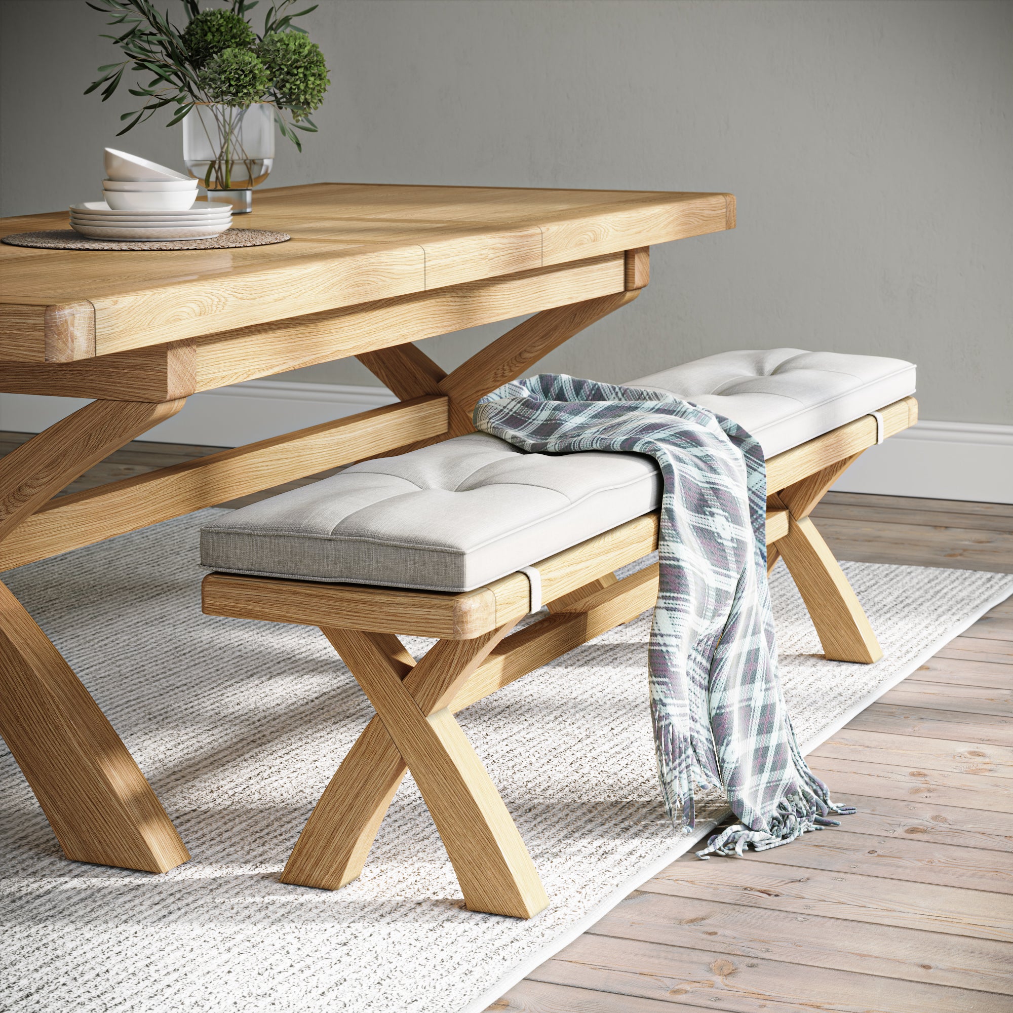 Normandy Cross Leg Dining Bench Oak Oak