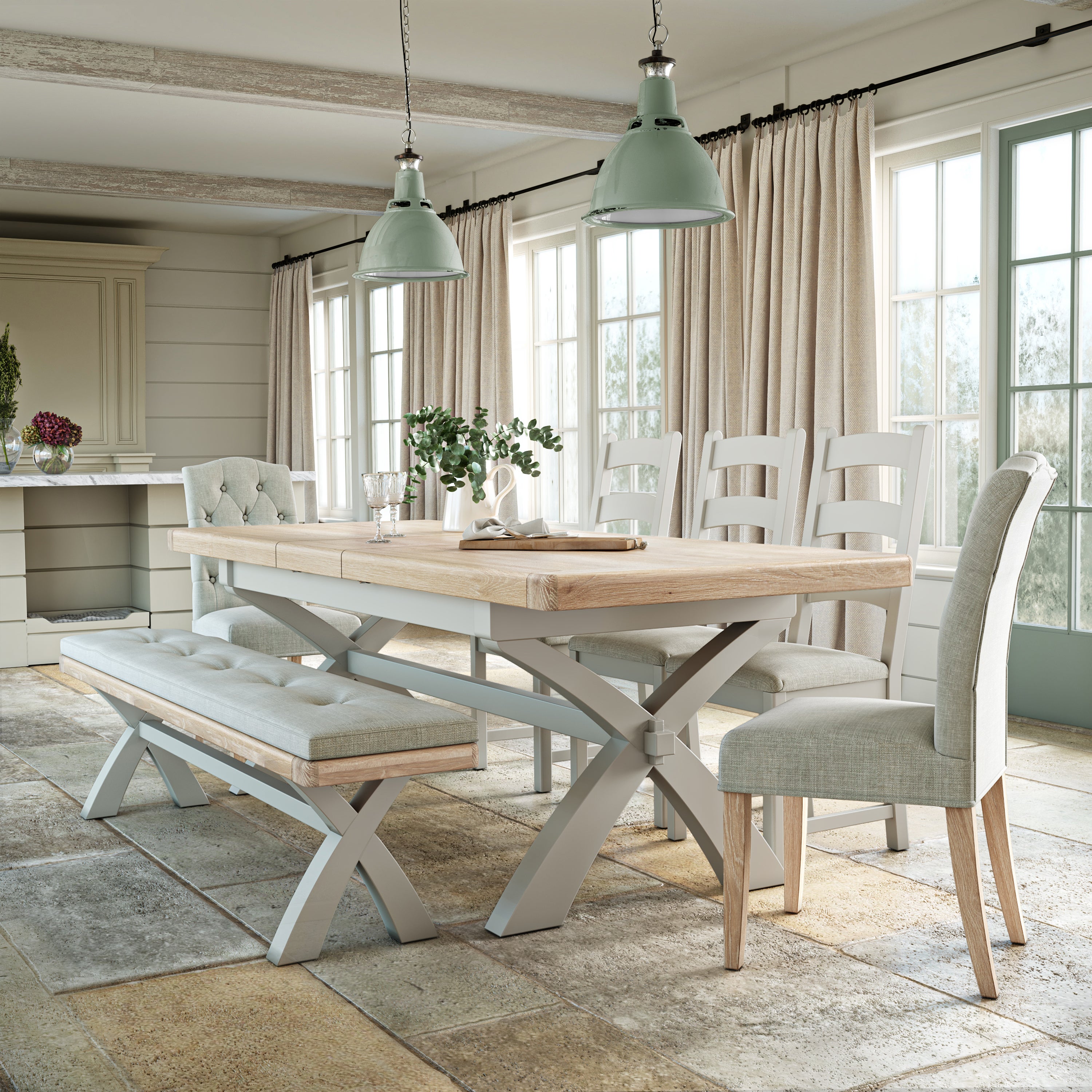 Salcombe 6 8 Seater Cross Leg Extendable Dining Table Stone