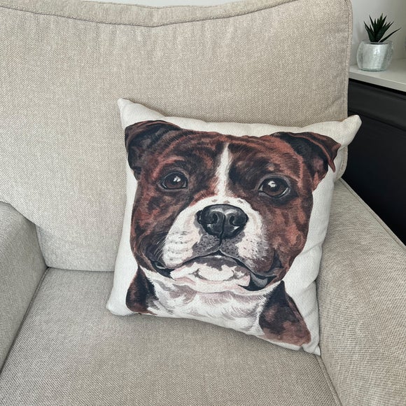 Click to view product details and reviews for Christine Varley Staffordshire Bull Terrier Square Cushion.