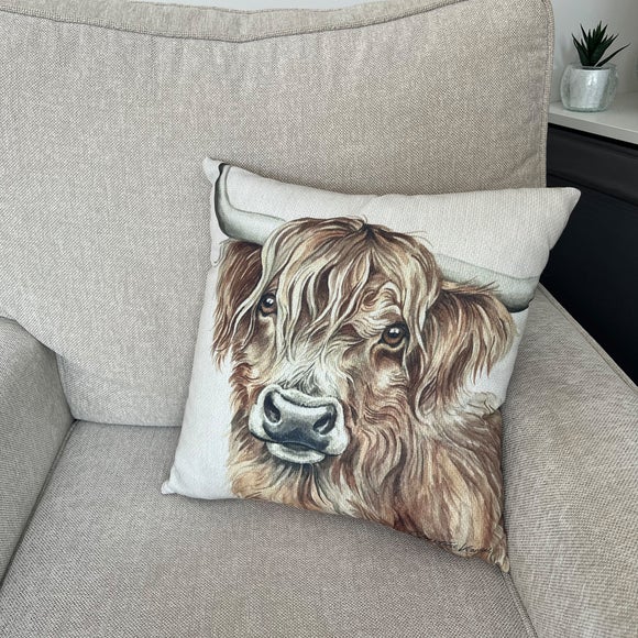 Click to view product details and reviews for Christine Varley Highland Cow Square Cushion.