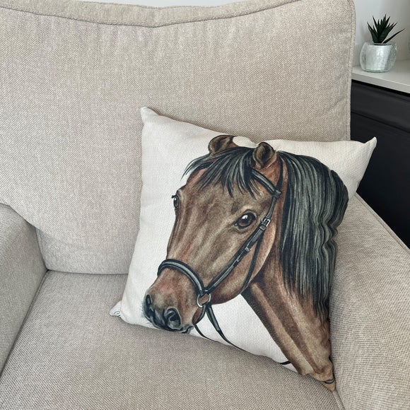Click to view product details and reviews for Christine Varley Pale Brown Bay Horse Square Cushion.