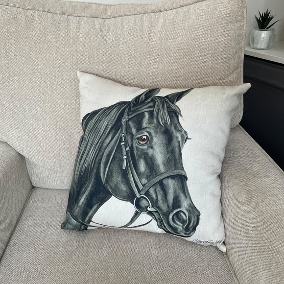 Click to view product details and reviews for Christine Varley Black Horse Square Cushion.