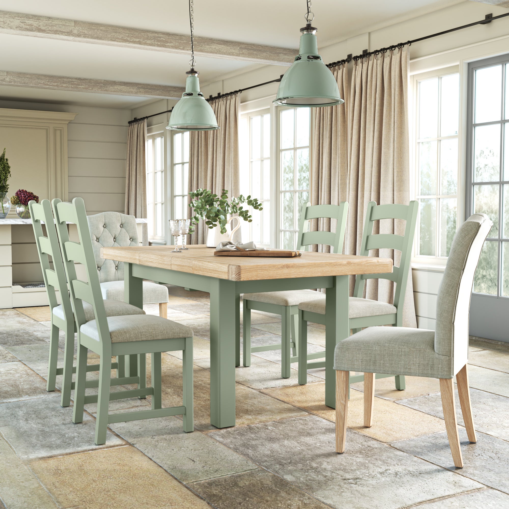 Salcombe 4 6 Seater Extendable Dining Table Green