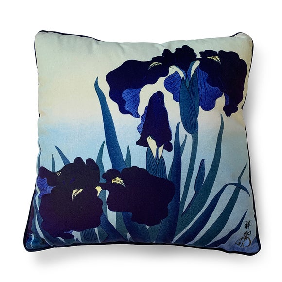 Click to view product details and reviews for The Art Group Ohara Koson Iris Flowers Velvet Square Cushion.