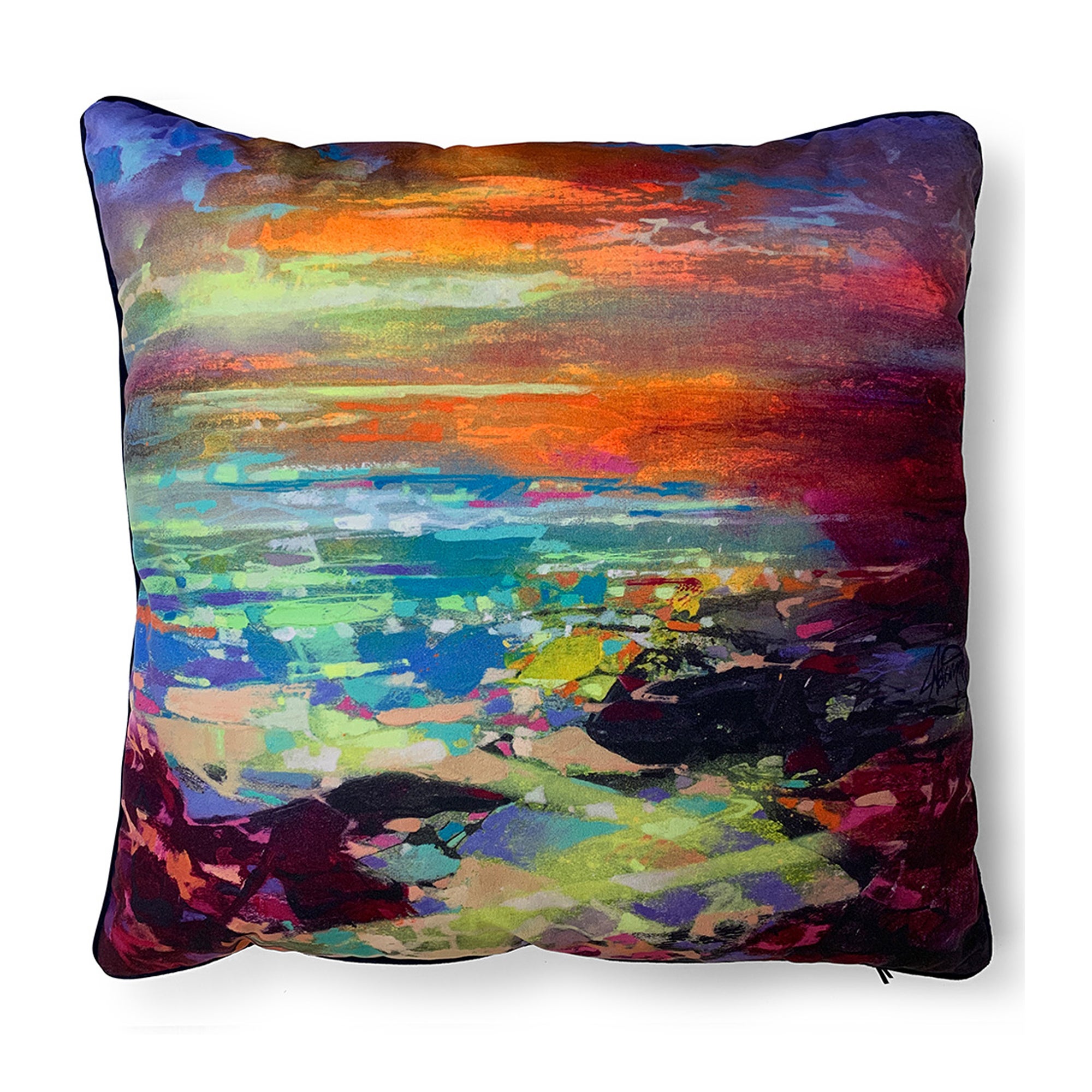 Scott Naismith Fractal Coast Velvet Square Cushion Multicoloured