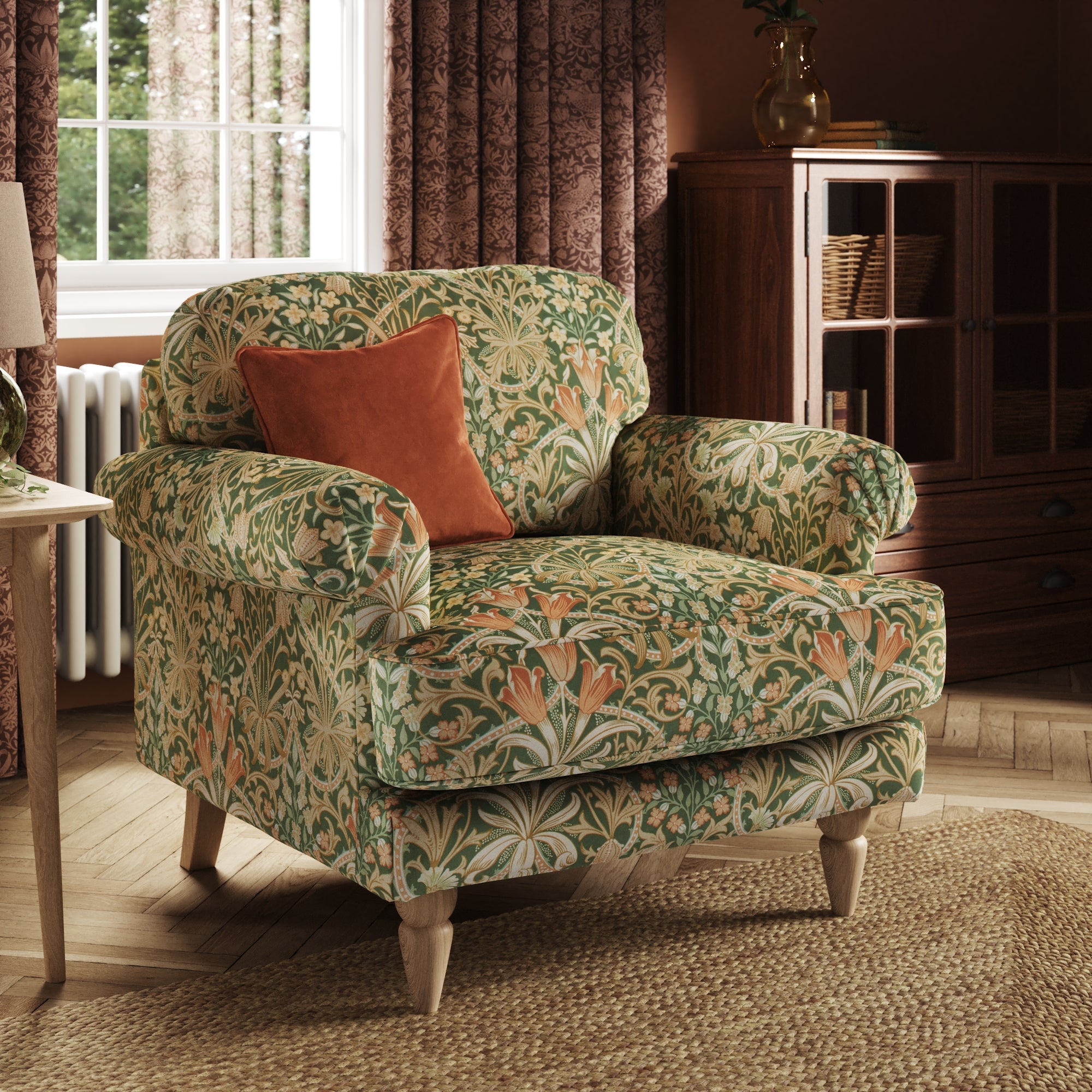 Jolene William Morris Woodland Weeds Print Velvet Snuggle Chair Woodland Weeds Fennel