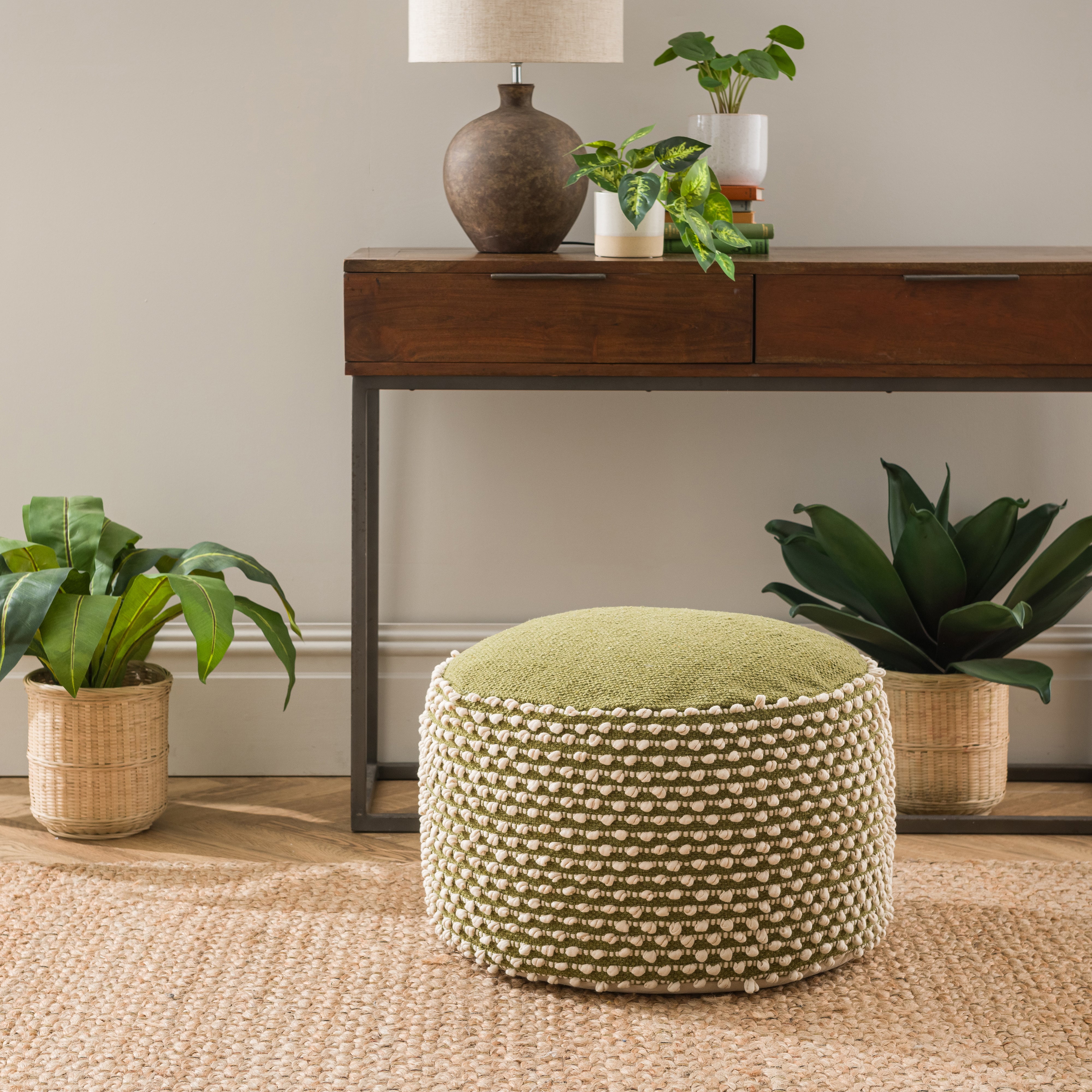 Jersey Bobble Round Pouffe Olive