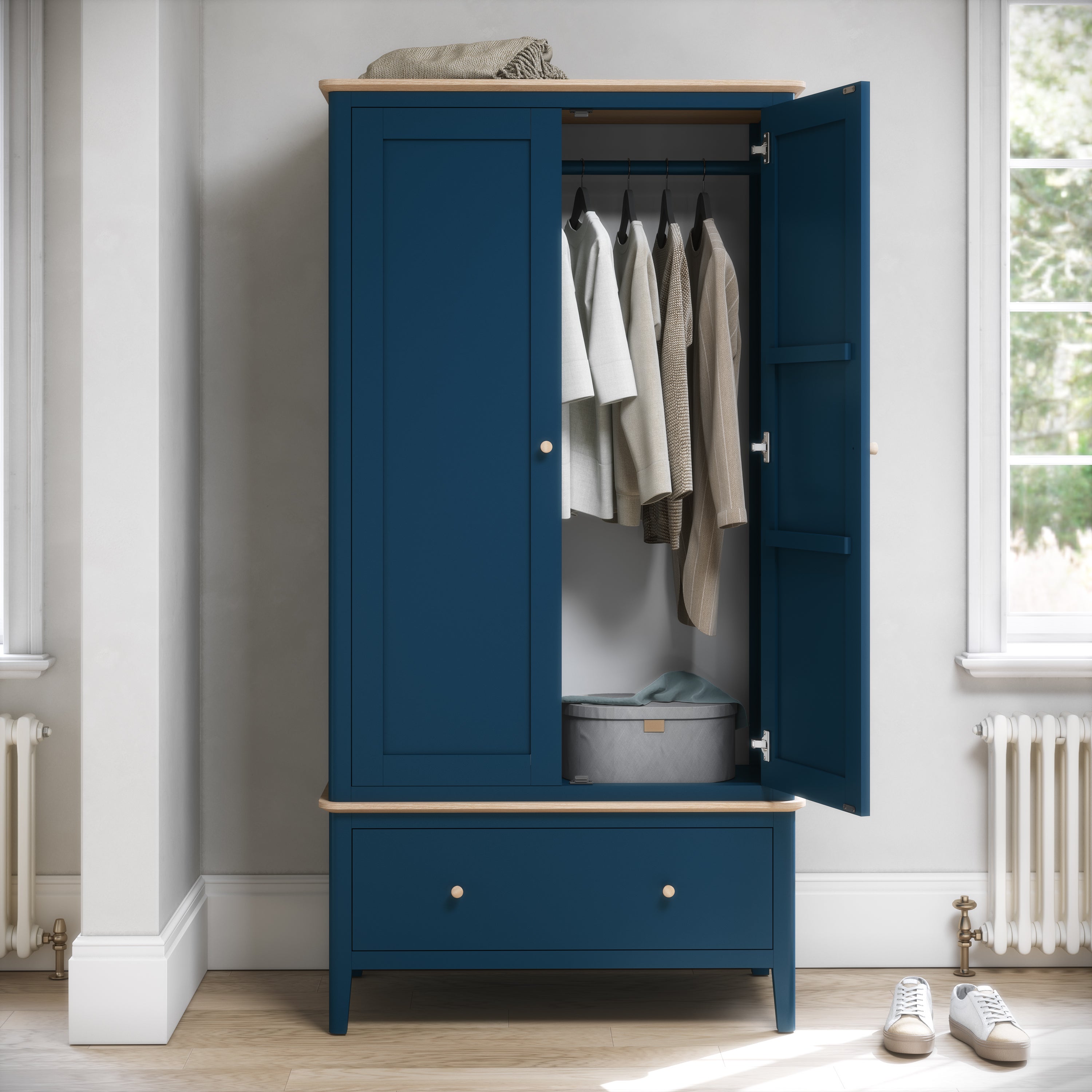 Marlow Double Wardrobe With Drawer Navy