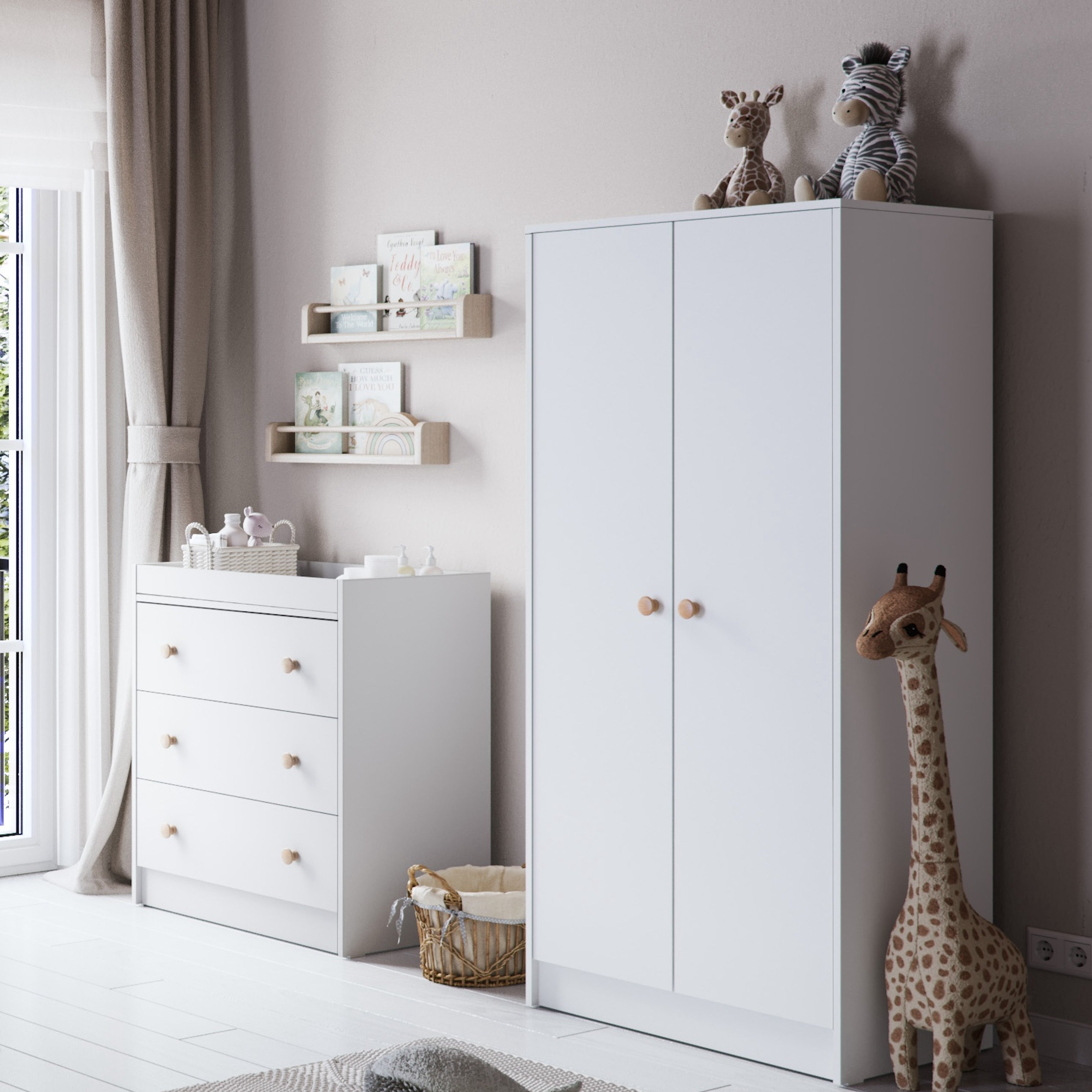 Little Acorns Florence 3 Drawer Chest And Wardrobe Nursery Set White And Oak